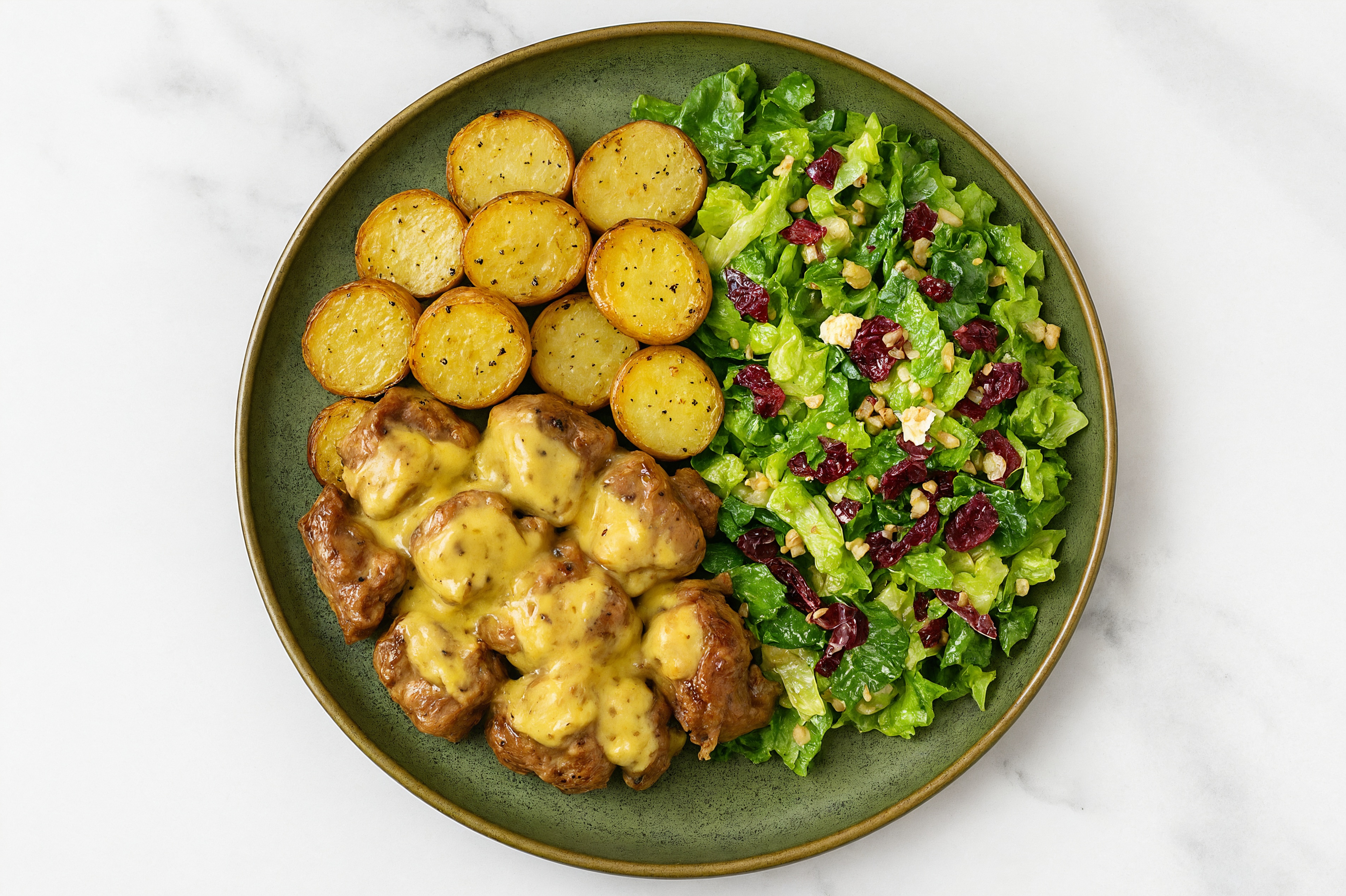 Garlic-Mustard Roasted Lamb & Fingerling Potatoes with Honey Citrus Salad
