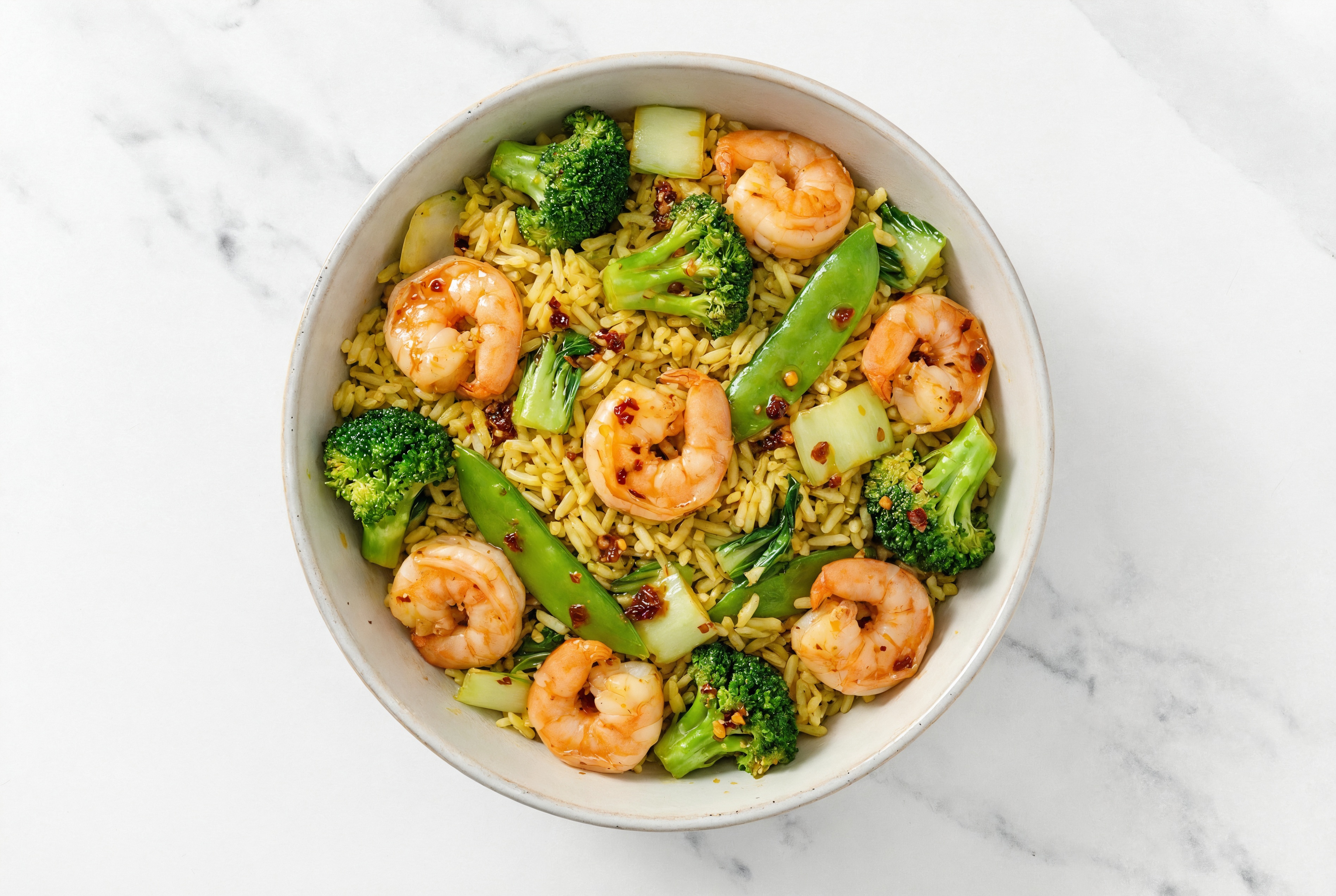 Chili Crisp Shrimp Over Seasoned Jasmine Rice