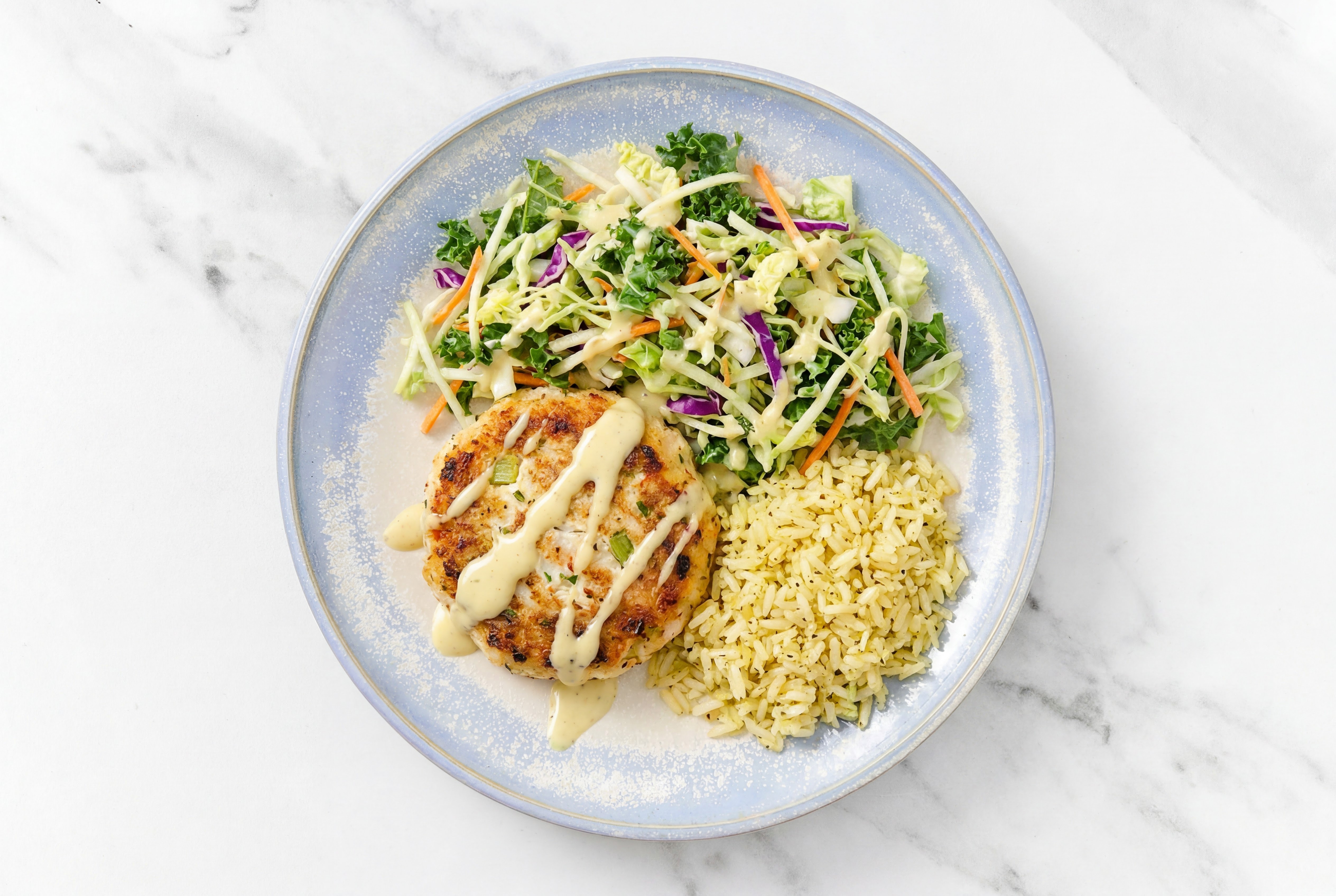 Snow Crab Cakes with Veggies + Seasoned Jasmine Rice