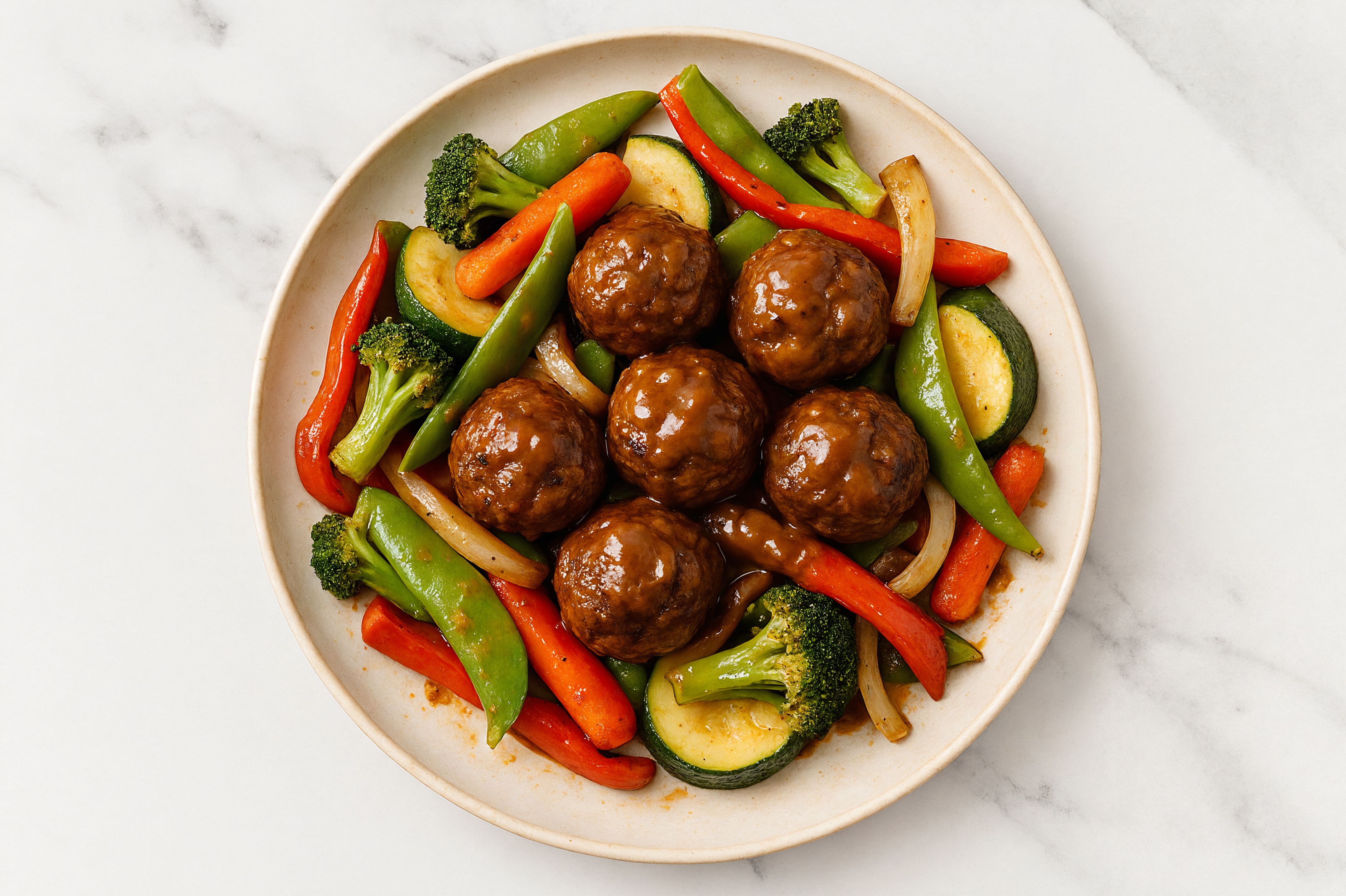 Thai Peanut Baked Beef Meatballs & Veggies