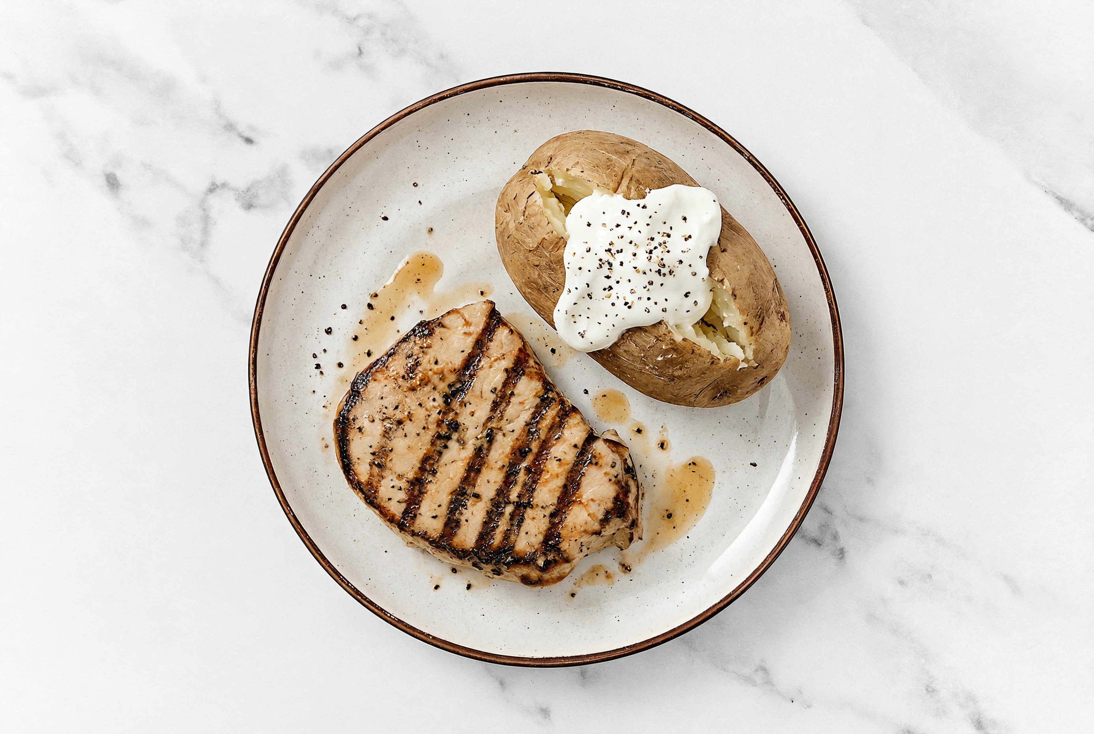 Pork Chops + Sour Cultured Cream Baked Potatoes