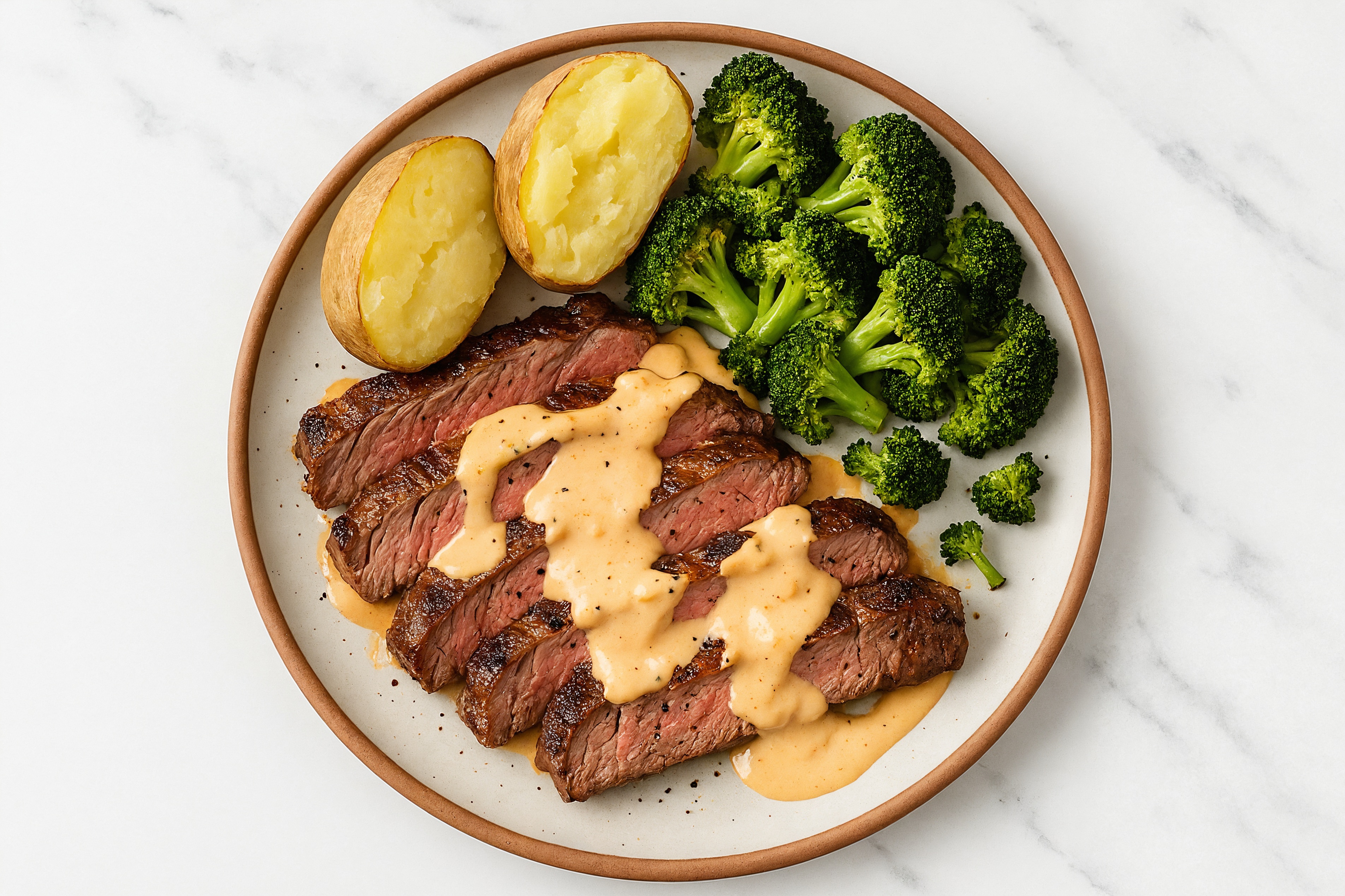 Ribeye with Awesome Sauce + Russet Potato + Organic Broccoli