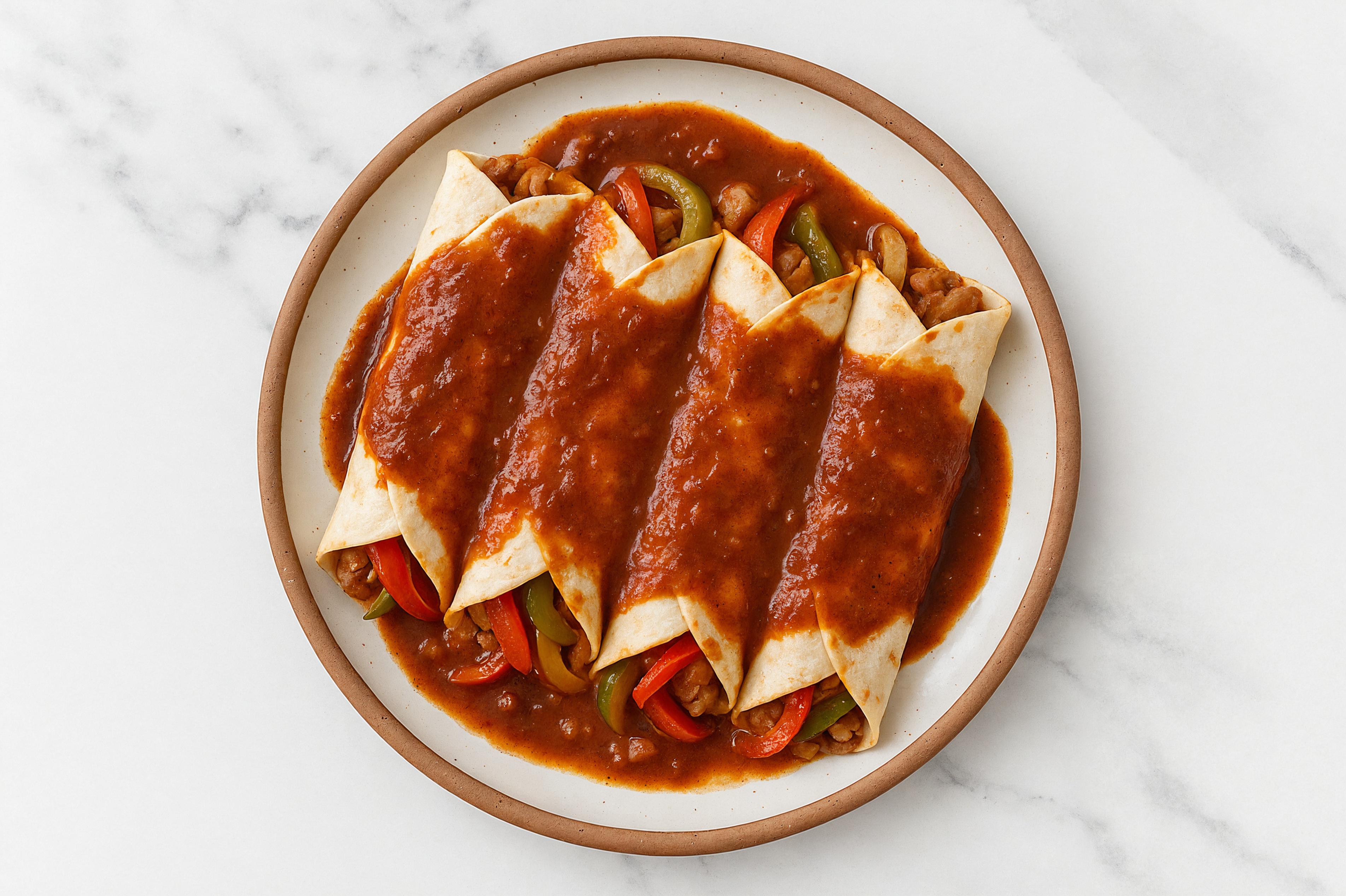 Refried Red Beans Bean + Veggie Protein Enchiladas Rojas