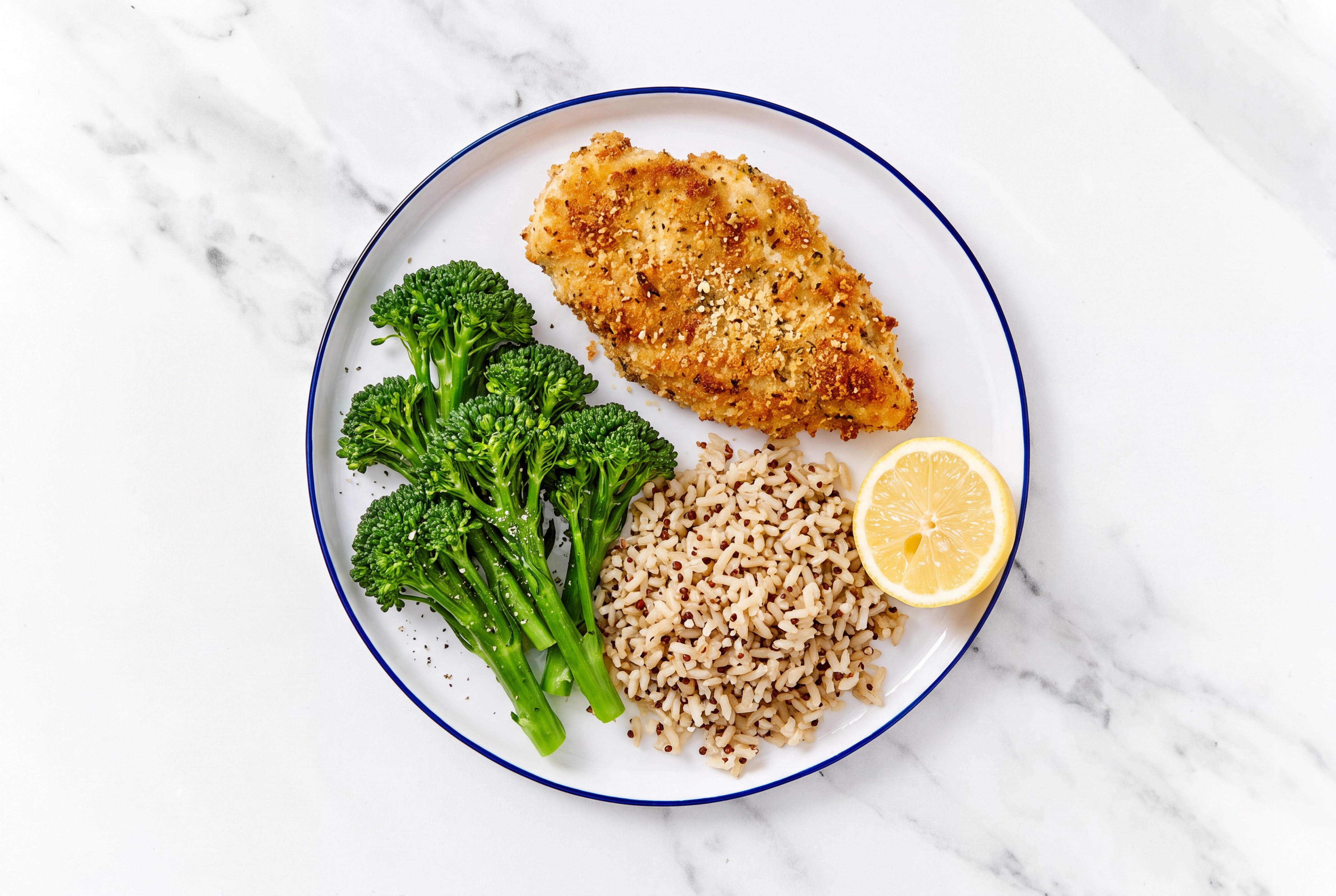 Lemon Parmesan Breaded Chicken Cutlet with Baby Broccoli & Brown Rice