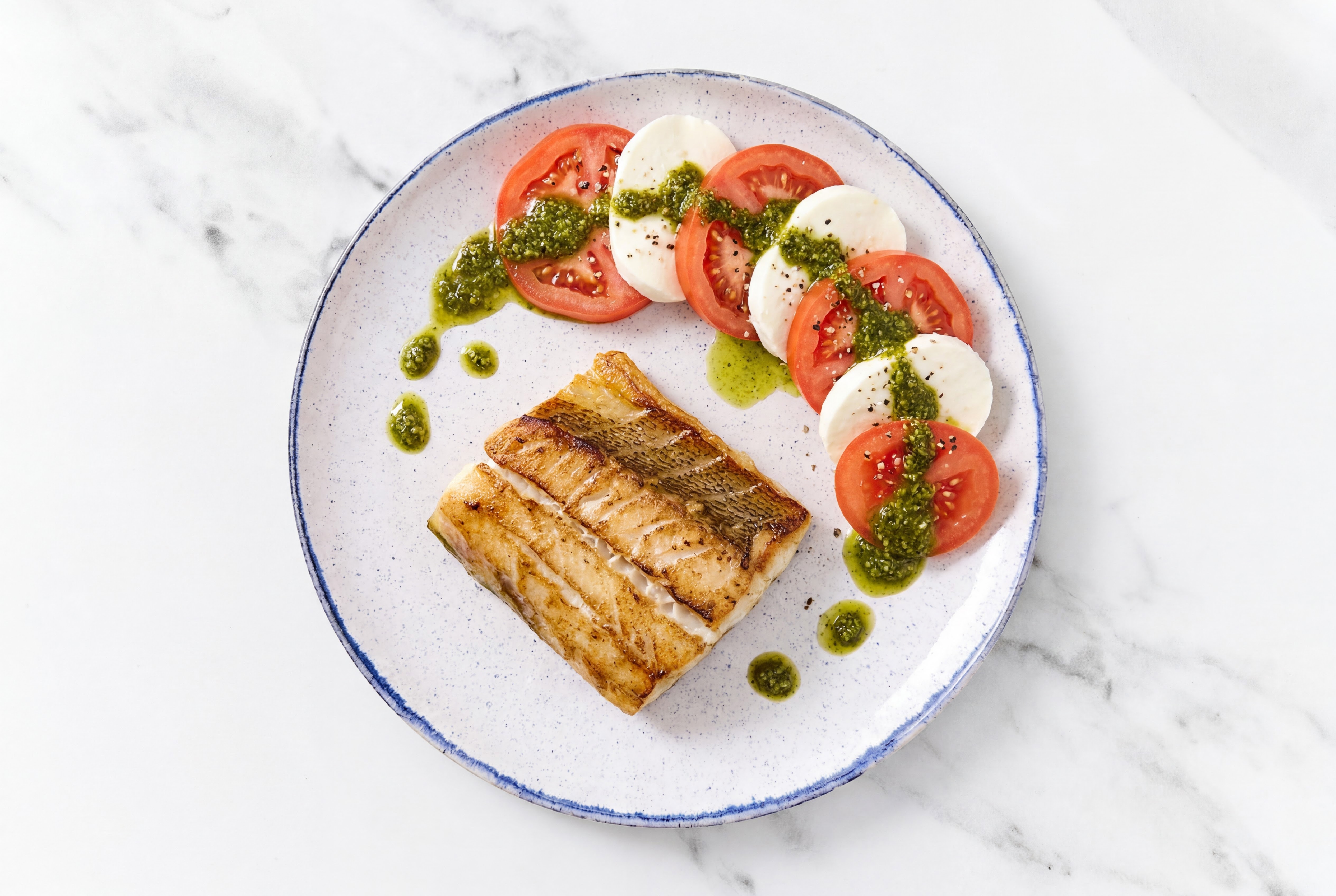 Seared Barramundi + Simple Caprese Salad