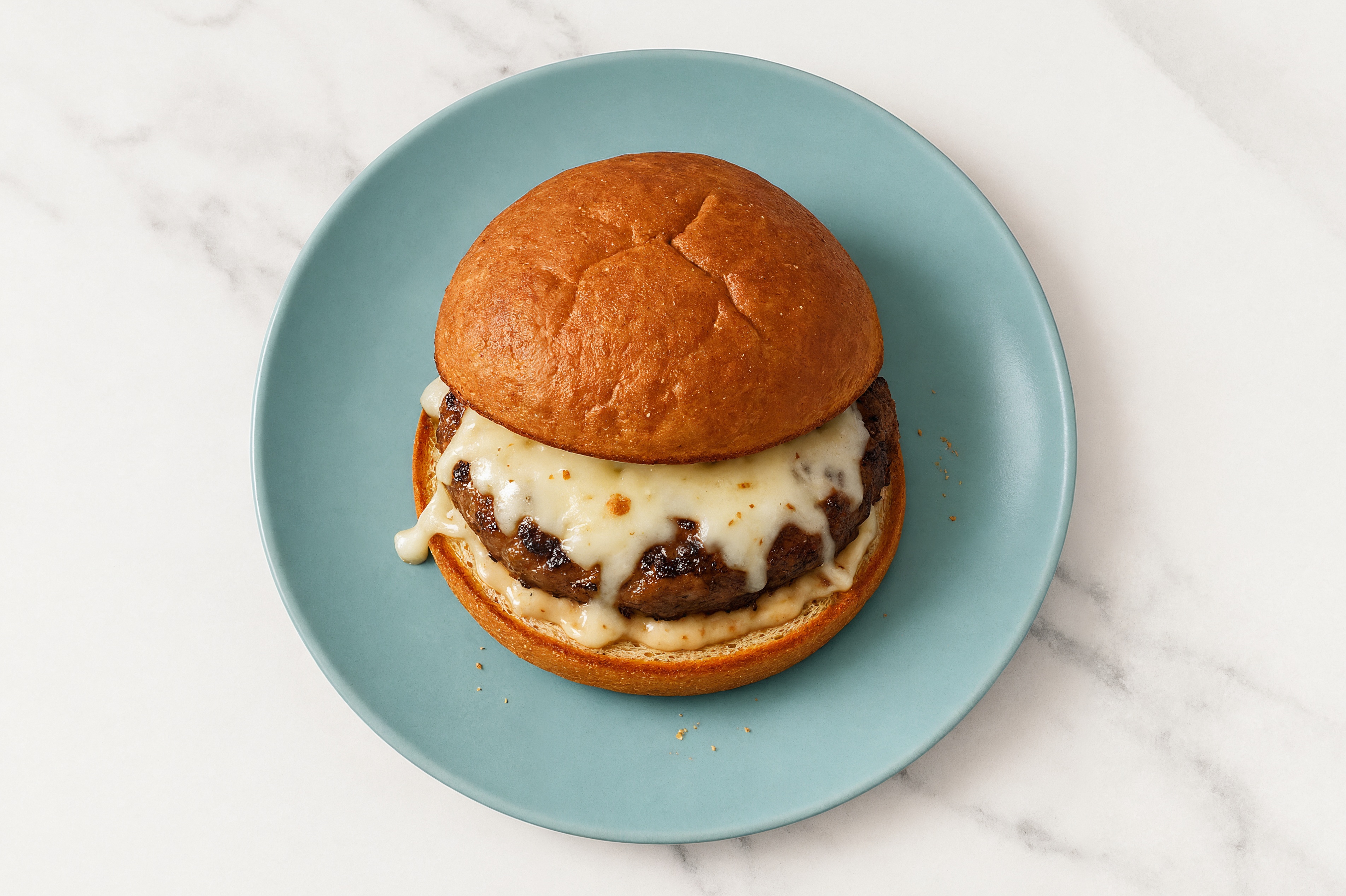 Mozzarella Wagyu Beef Burger on GF Bun with French Onion Sauce