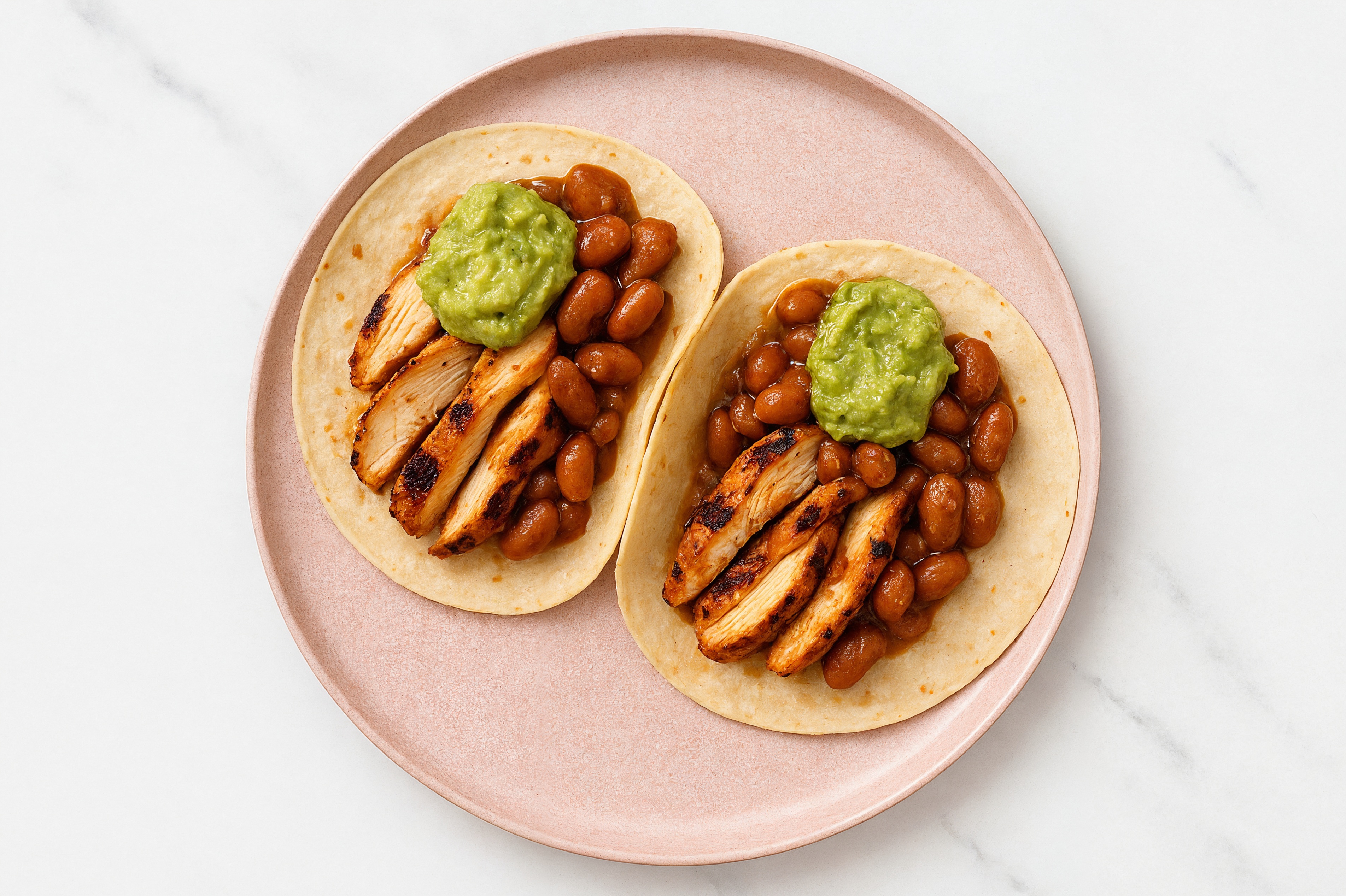 Blackened Chicken Tacos with Guacamole & Pinto Beans
