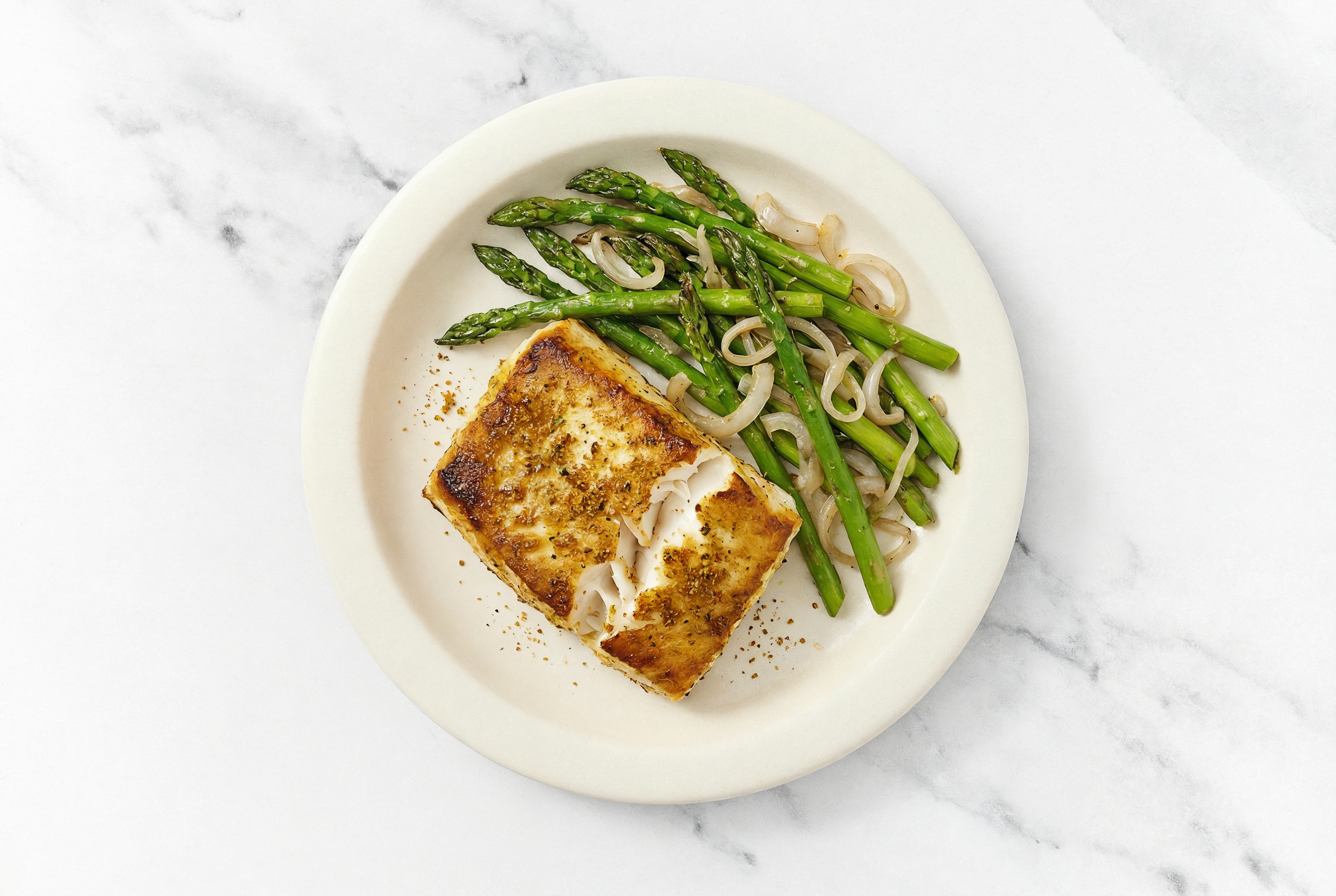 Curry Rubbed Wild Halibut + Aromatic Asparagus