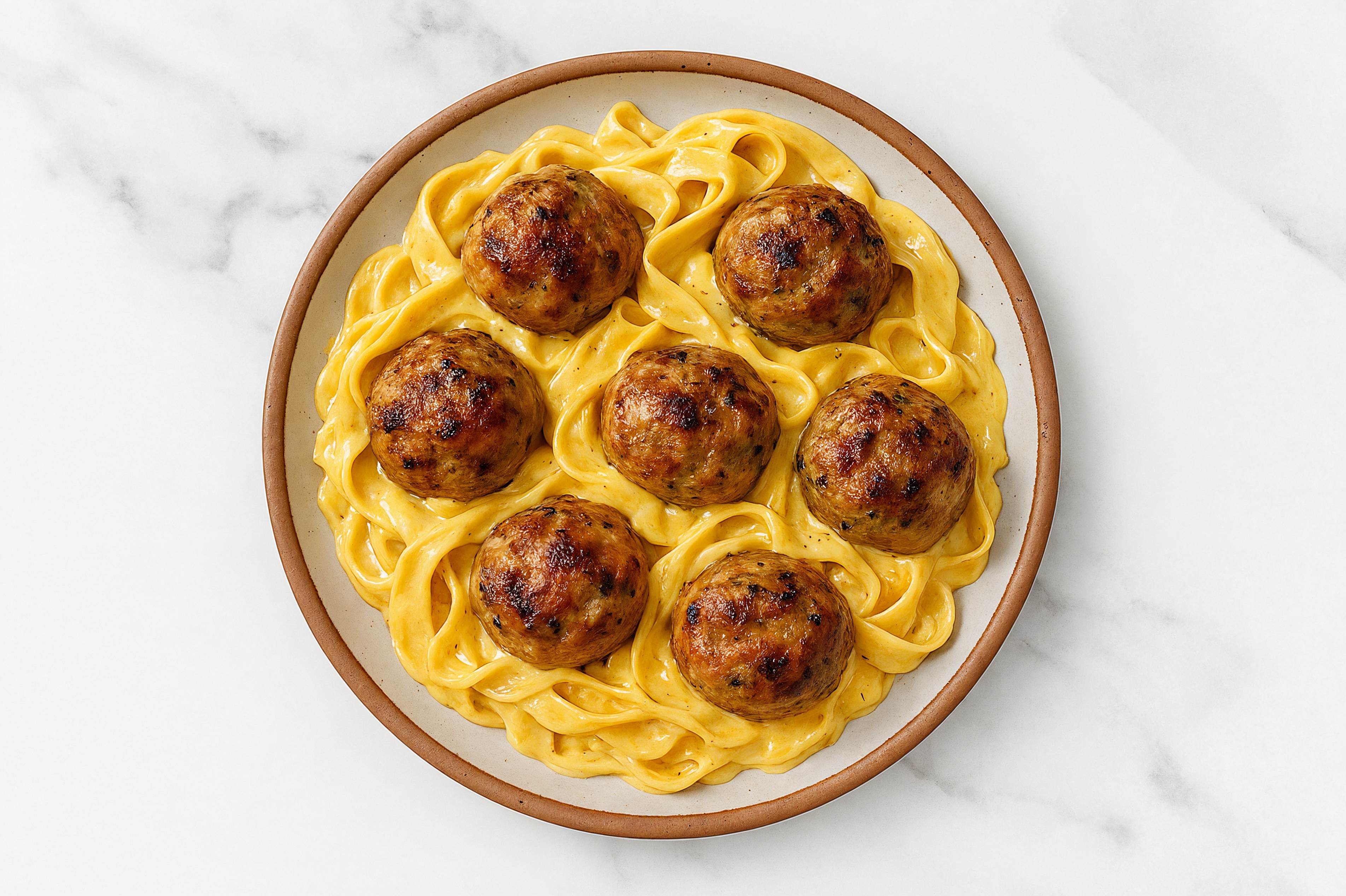 Creamy Cheddar Egg Tagliatelle Pasta with Meatballs