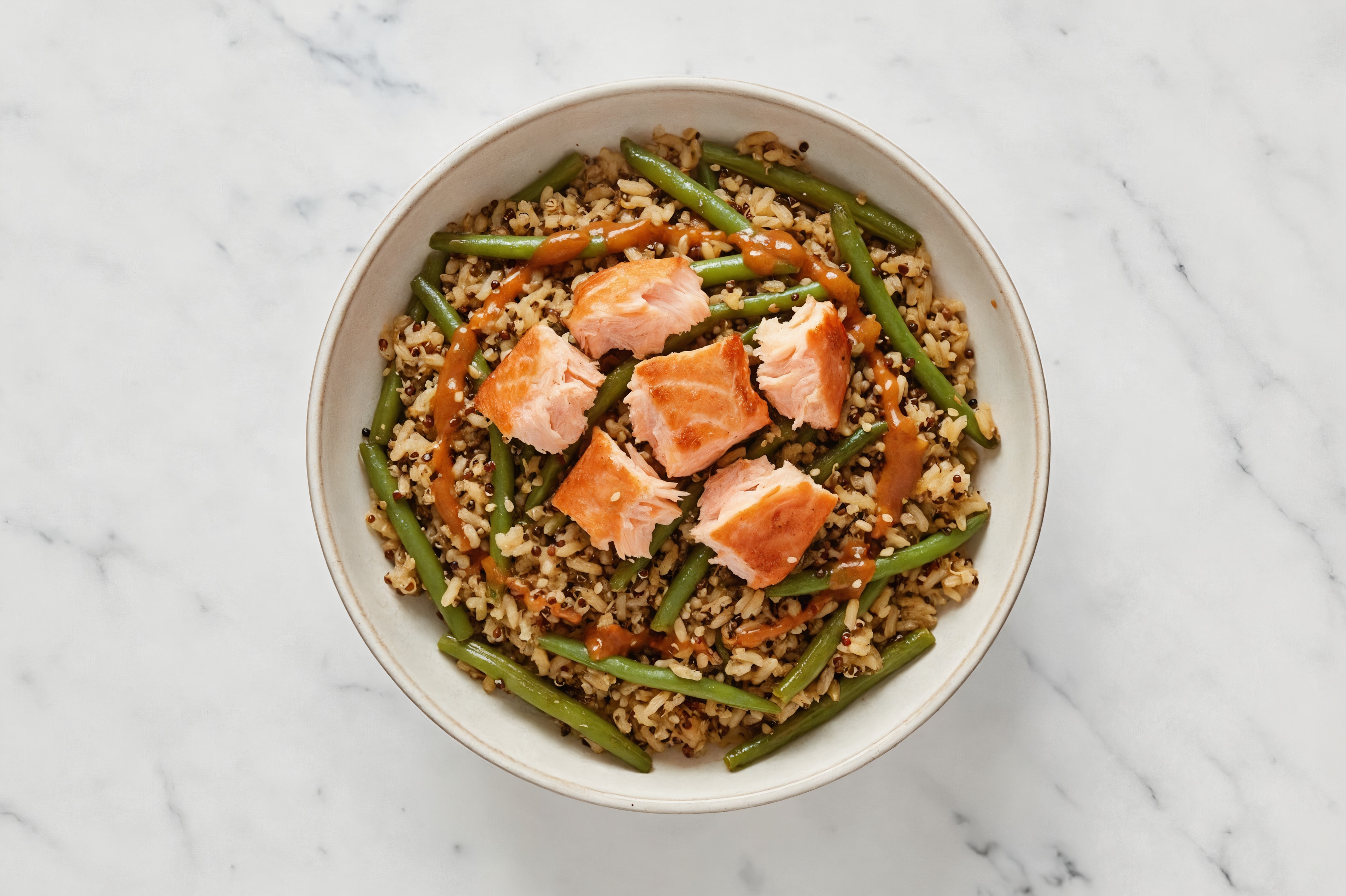 Gingery Smoked Salmon + Green Bean Rice Bowl