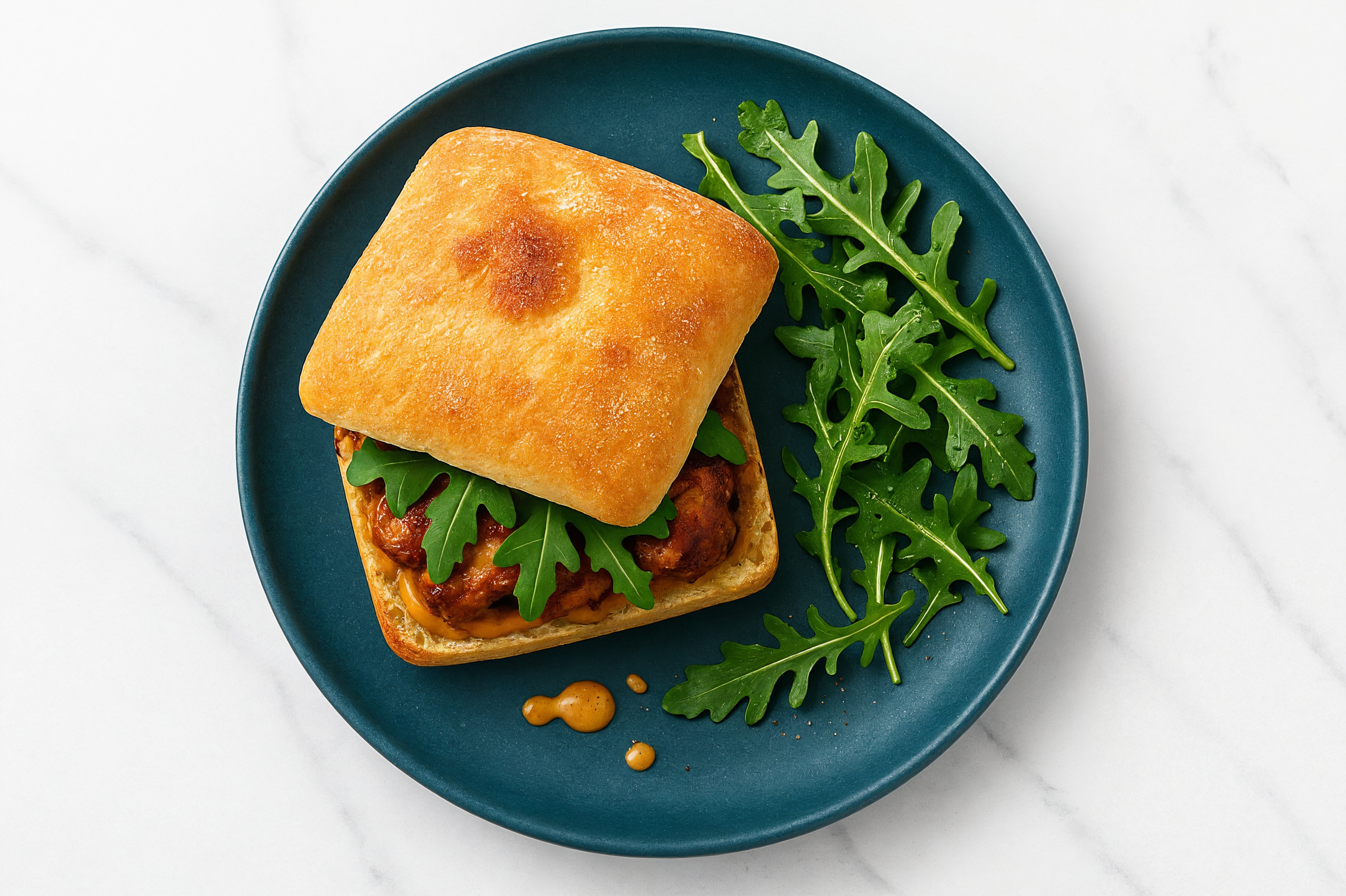Chicken Tandoori + Arugula Sammie with Garlicky Smoky BBQ Dipping Sauce
