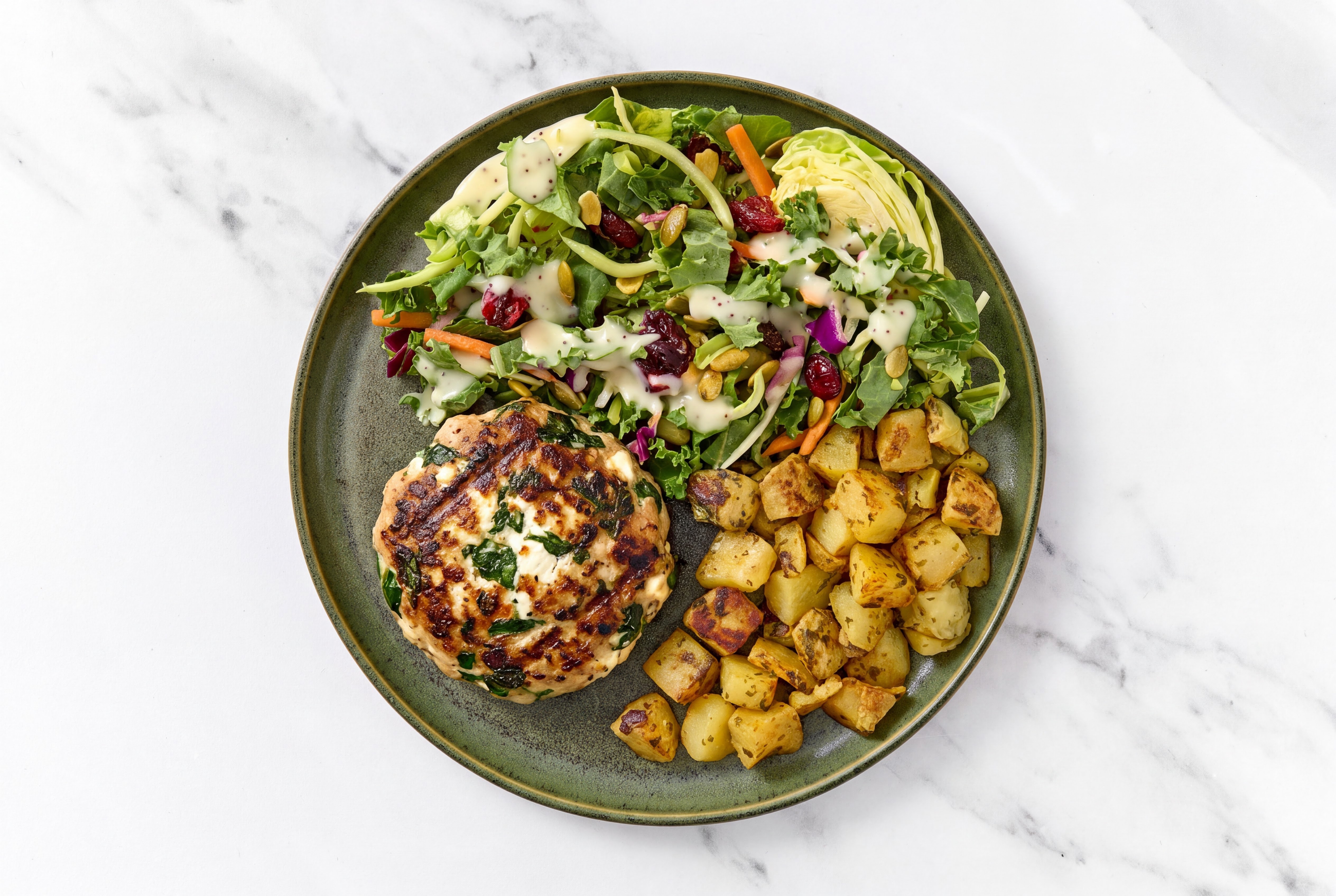 Feta Turkey with Herbed Potatoes + Kale Salad