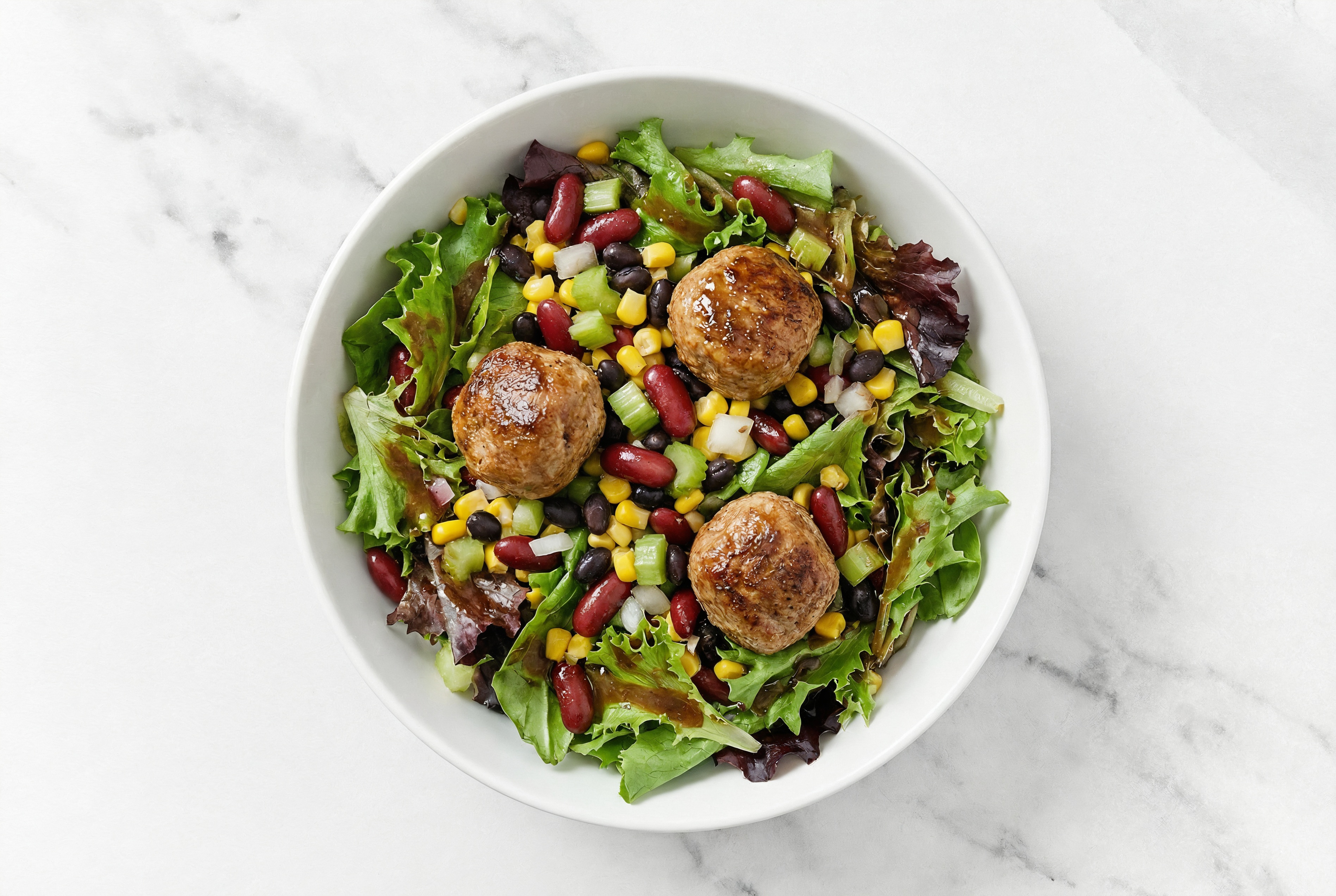 Balsamic Spring Mix Salad with Meatballs & Black Beans