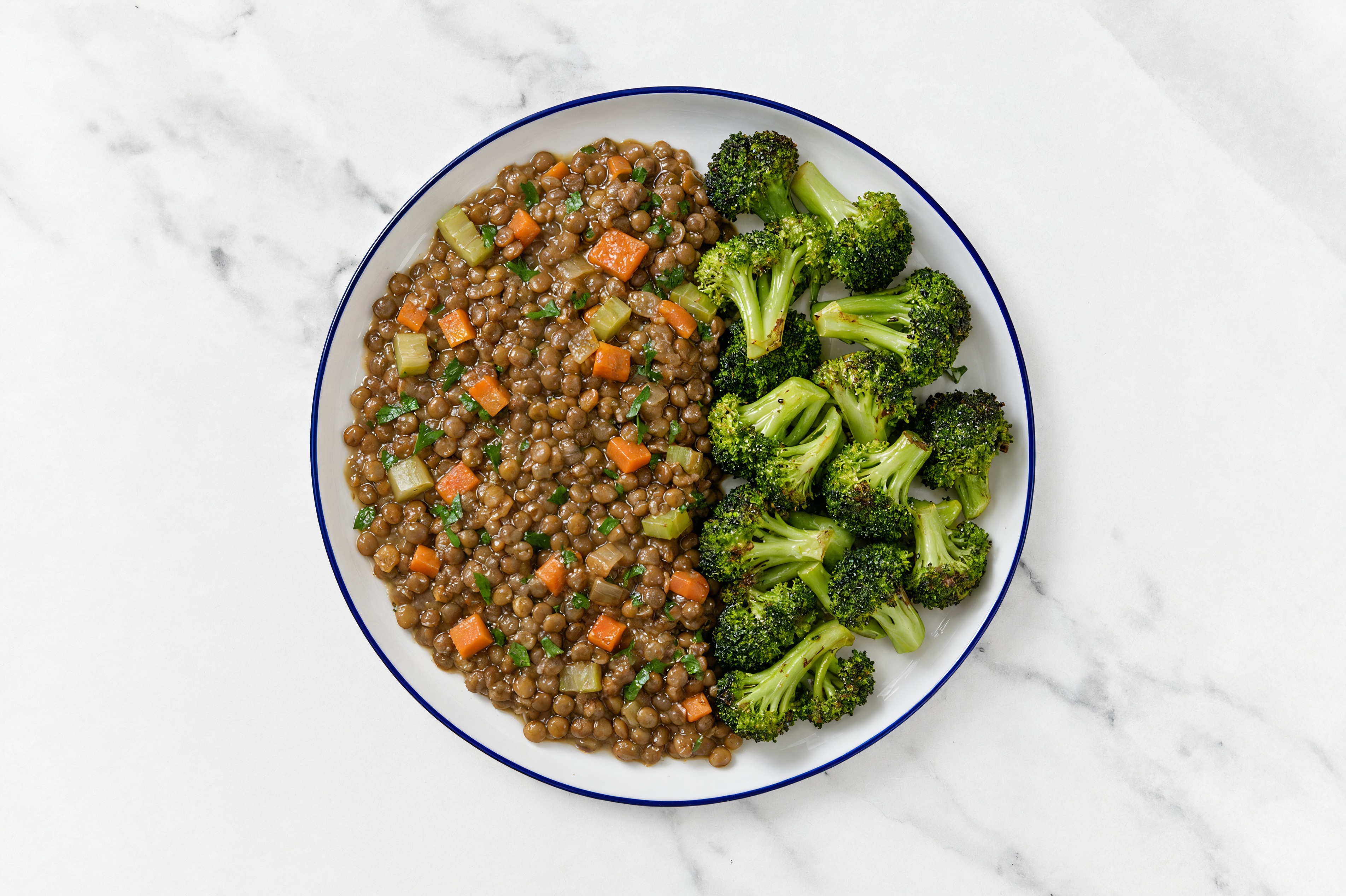 French Mirepoix Lentils with Broccoli