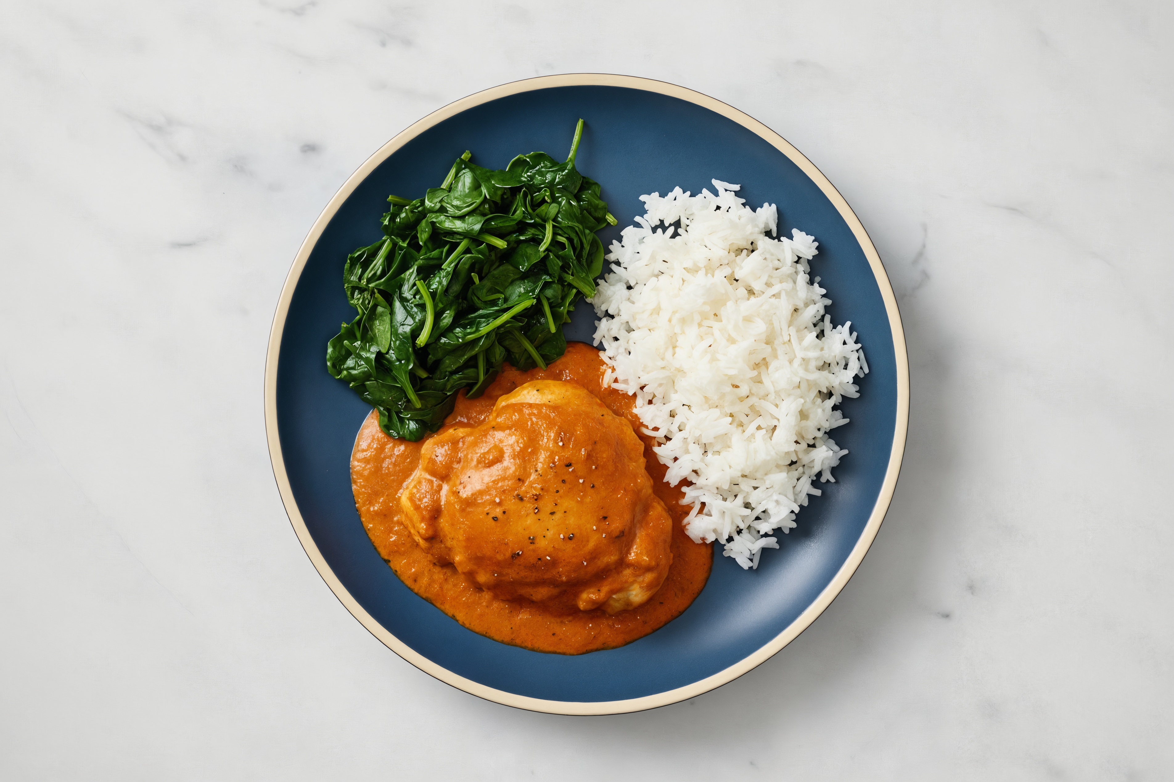  Creamy Chicken Tikka Masala with Rice + Sautéed Baby Spinach
