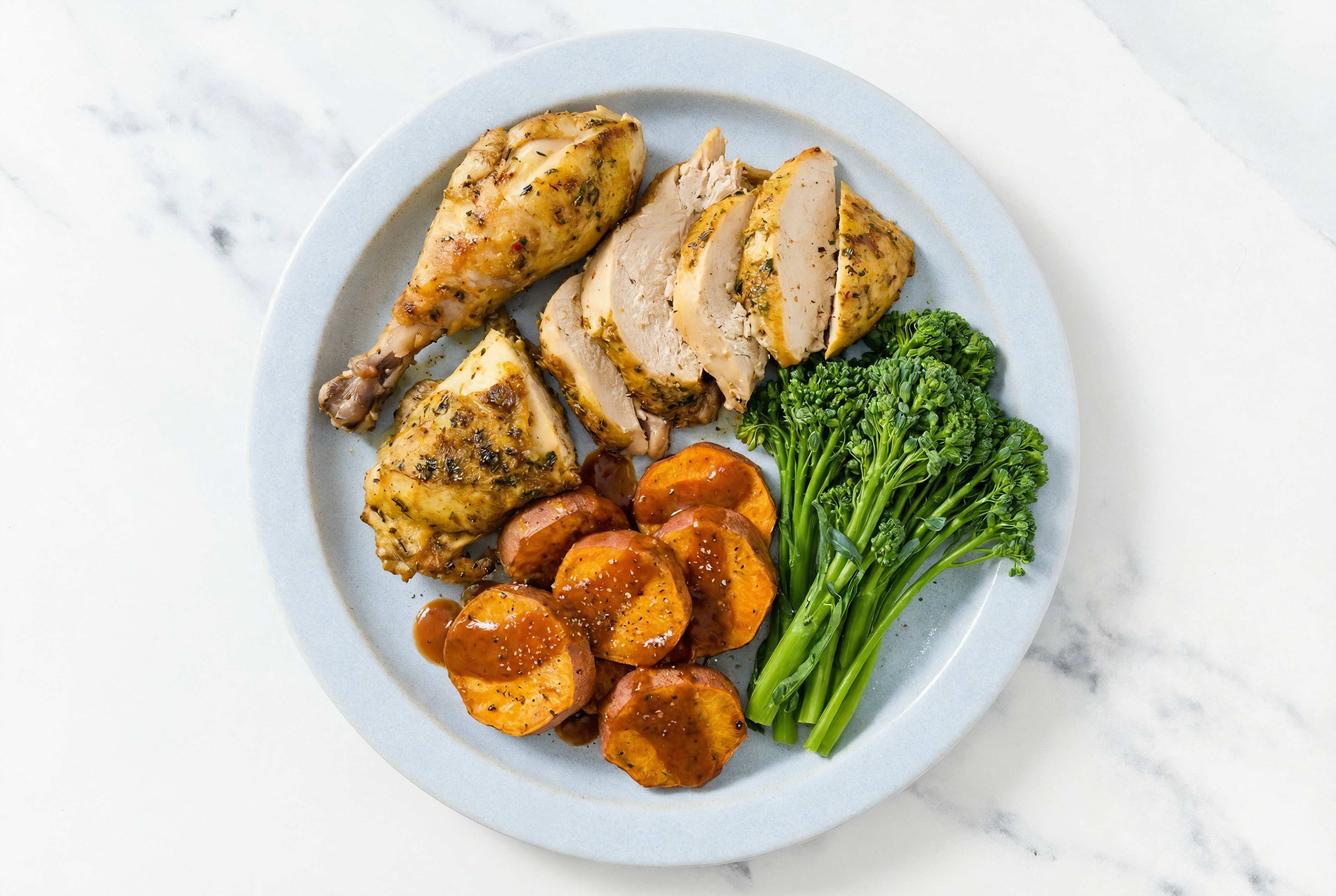Roast Chicken with Hickory Sweet Potatoes + Broccoli