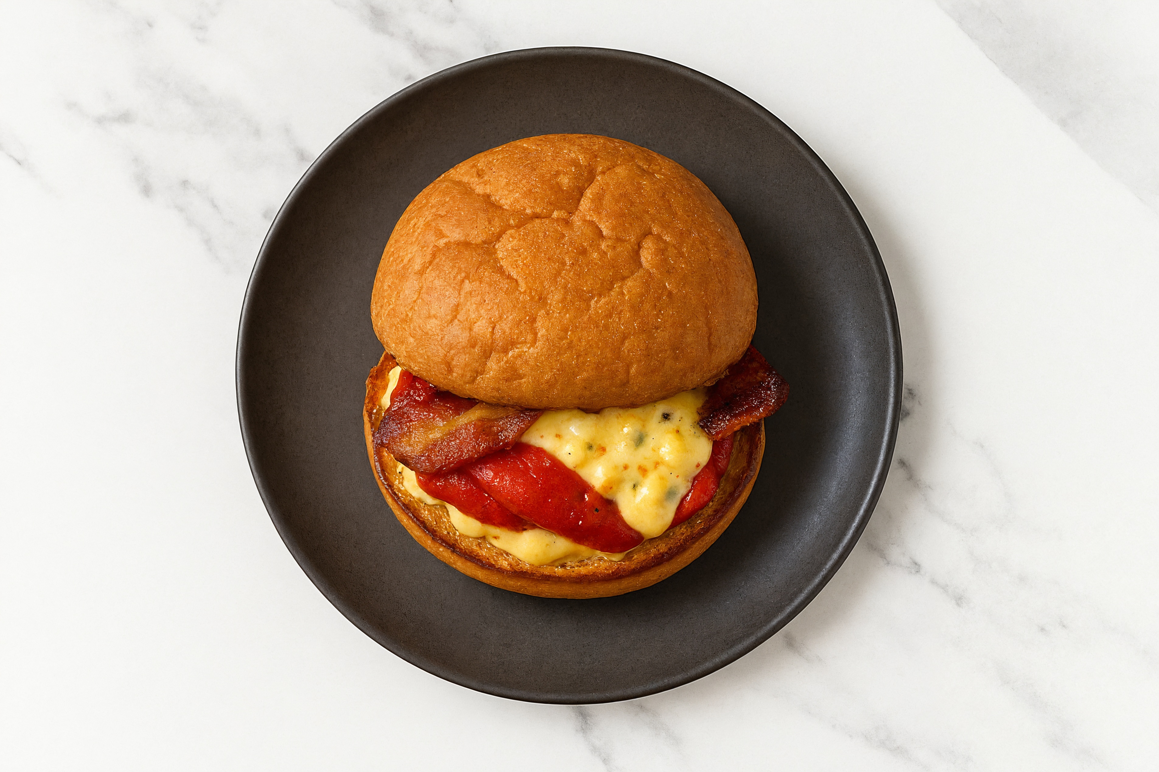 Street Corn Smoked Bacon Sandwich with Roasted Peppers on Gluten-Free Buns
