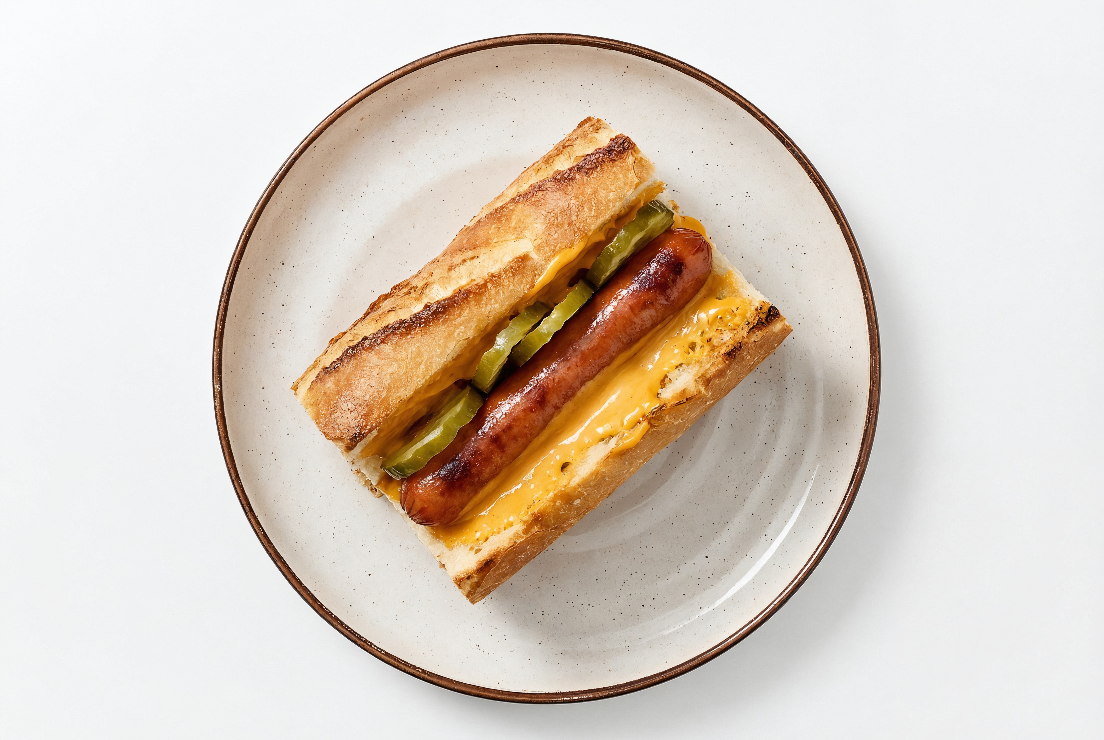 Pickle Beef Hot Dog with Super Special Sauce on Baguette