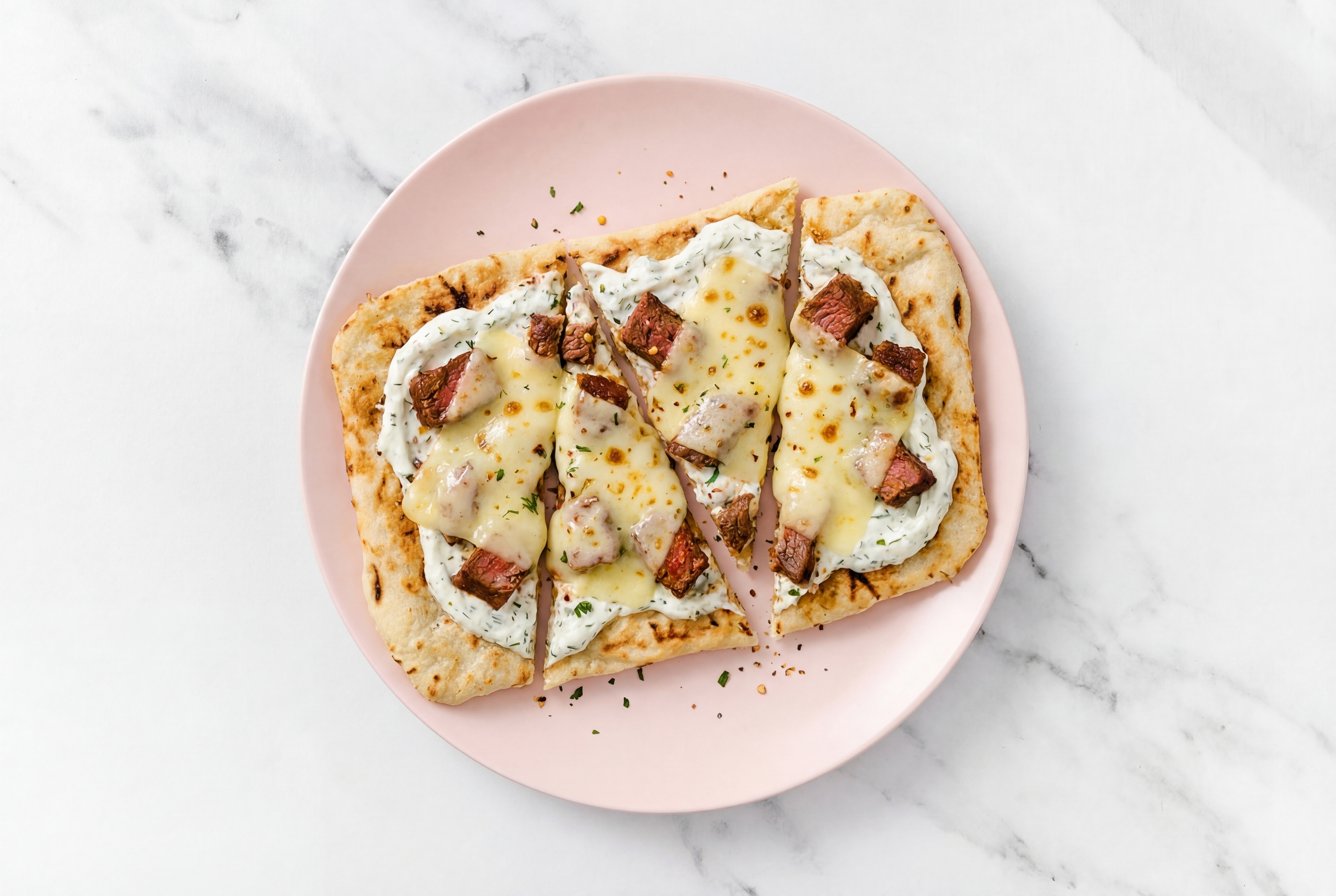 Creamy Feta Flank Grilled Pizza with Mild Havarti