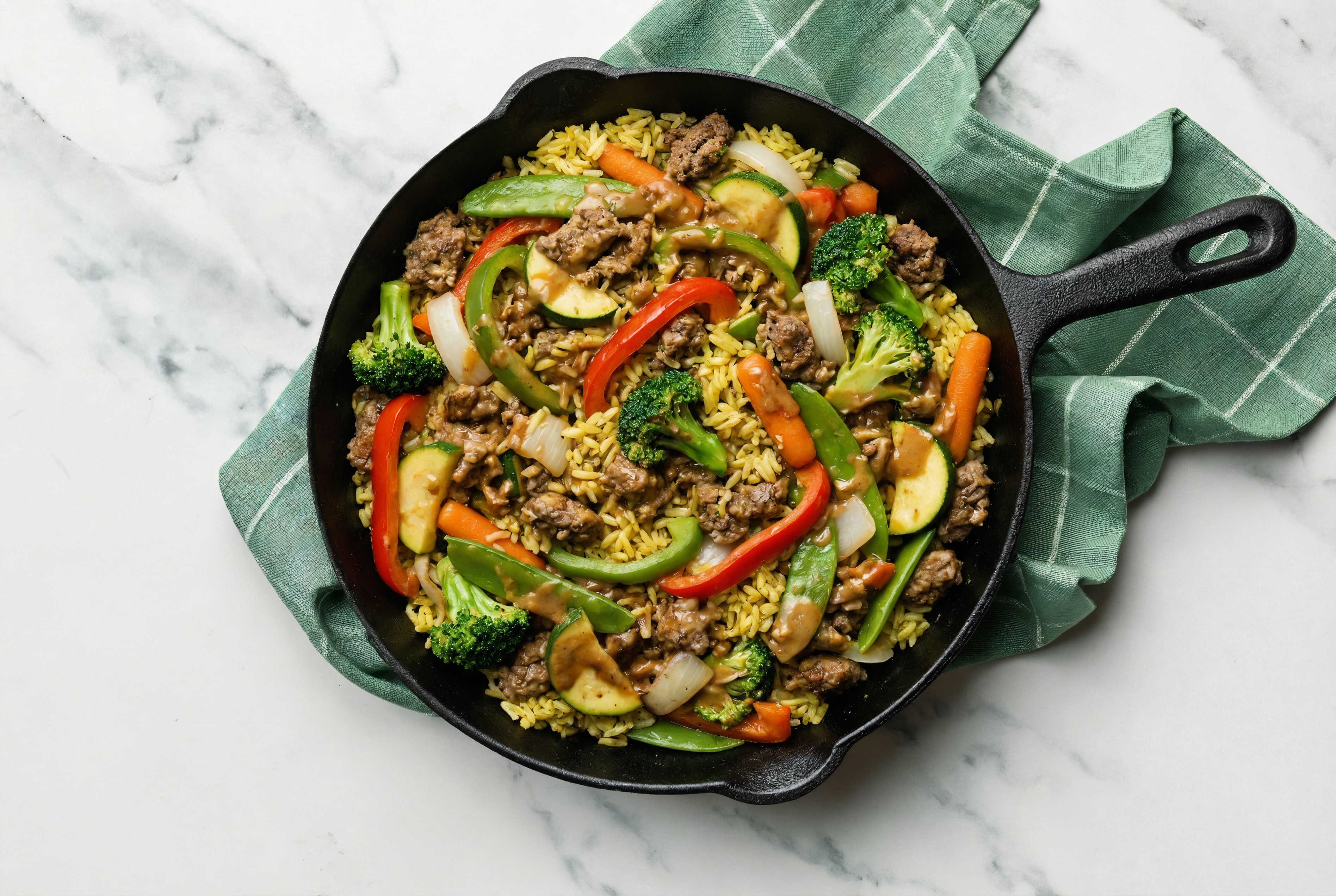 Thai Peanut Veggie + Ground Italian-Style Beef Stir-Fry