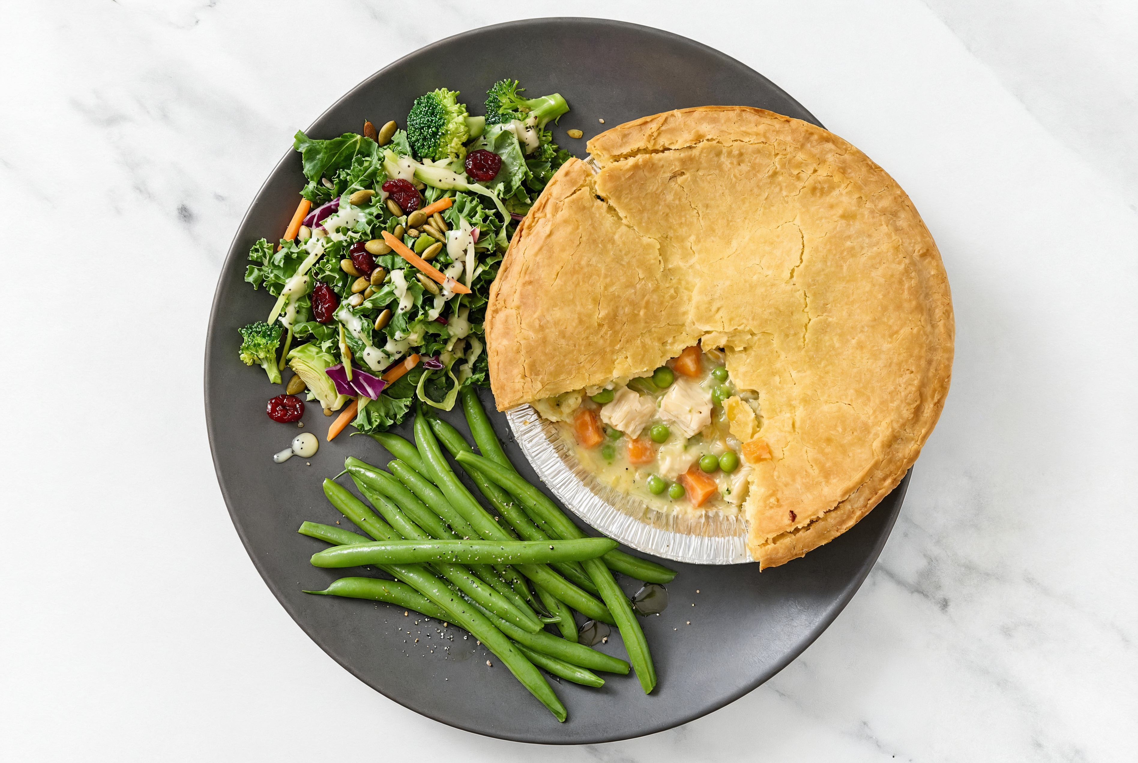 Chicken Pot Pie with Green Beans & Kale Salad