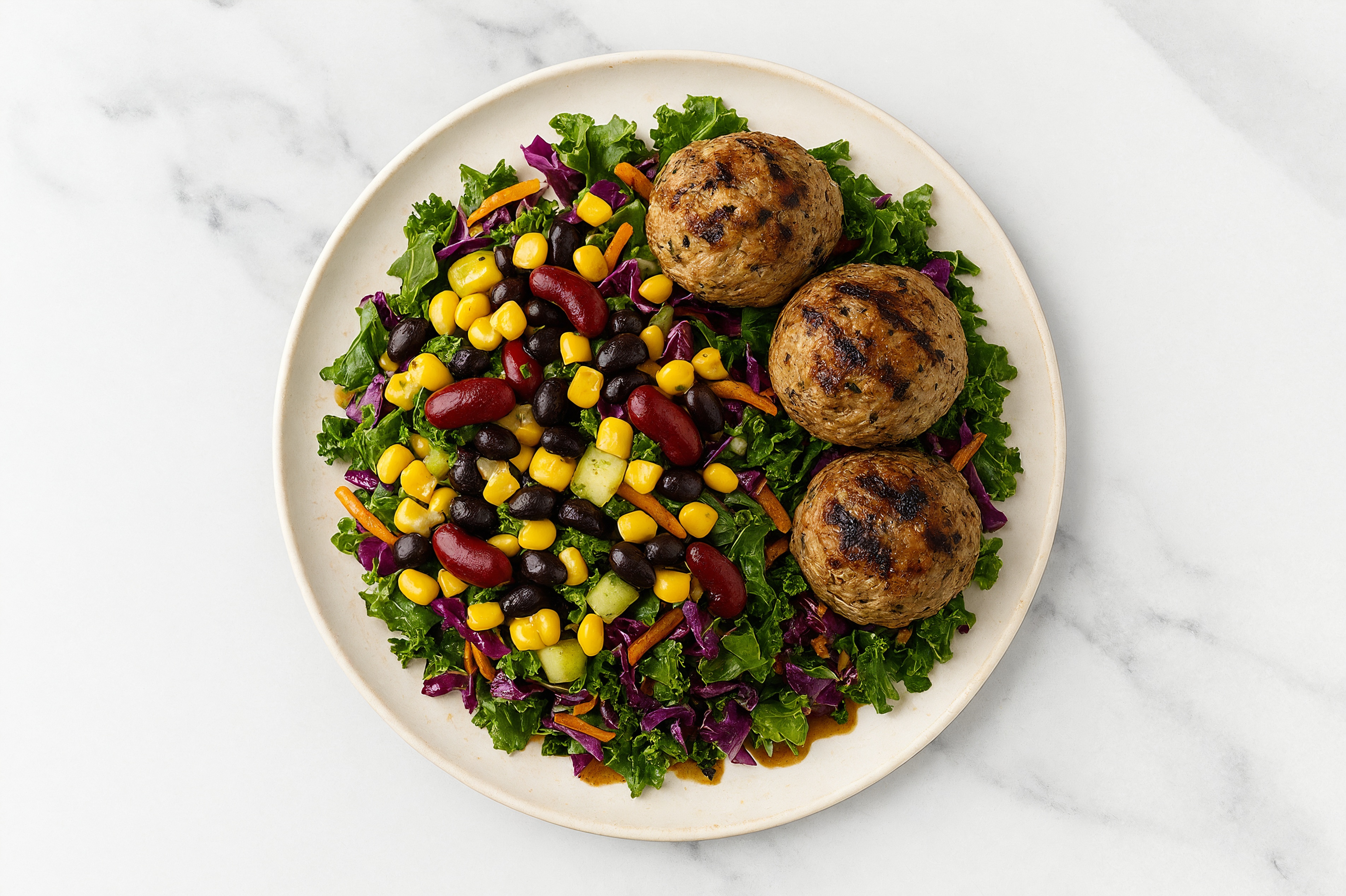 Balsamic Kale Salad with Turkey Meatballs & Black Beans