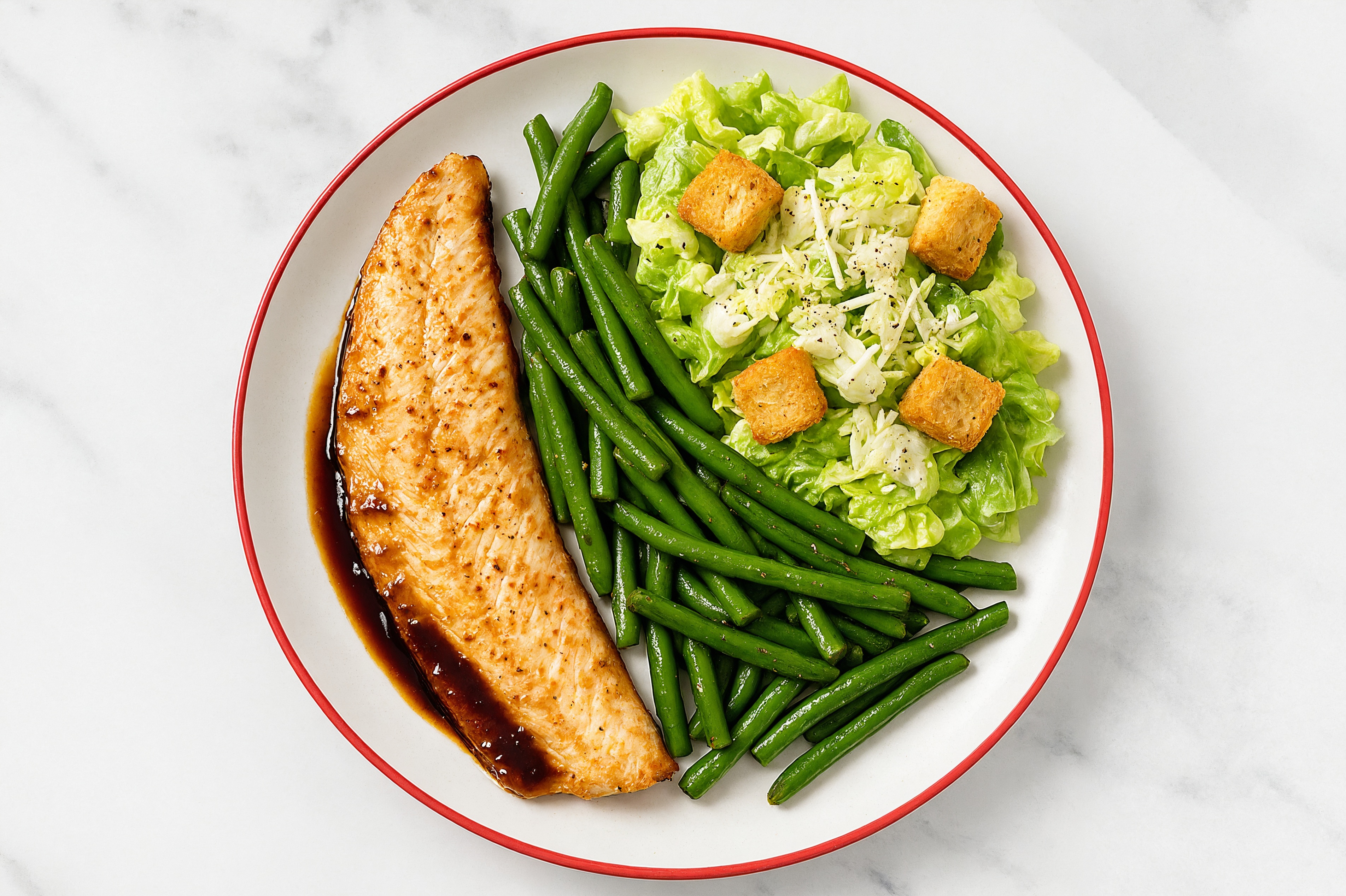 Teriyaki Sheet Pan Trout & Green Beans with Caesar Salad