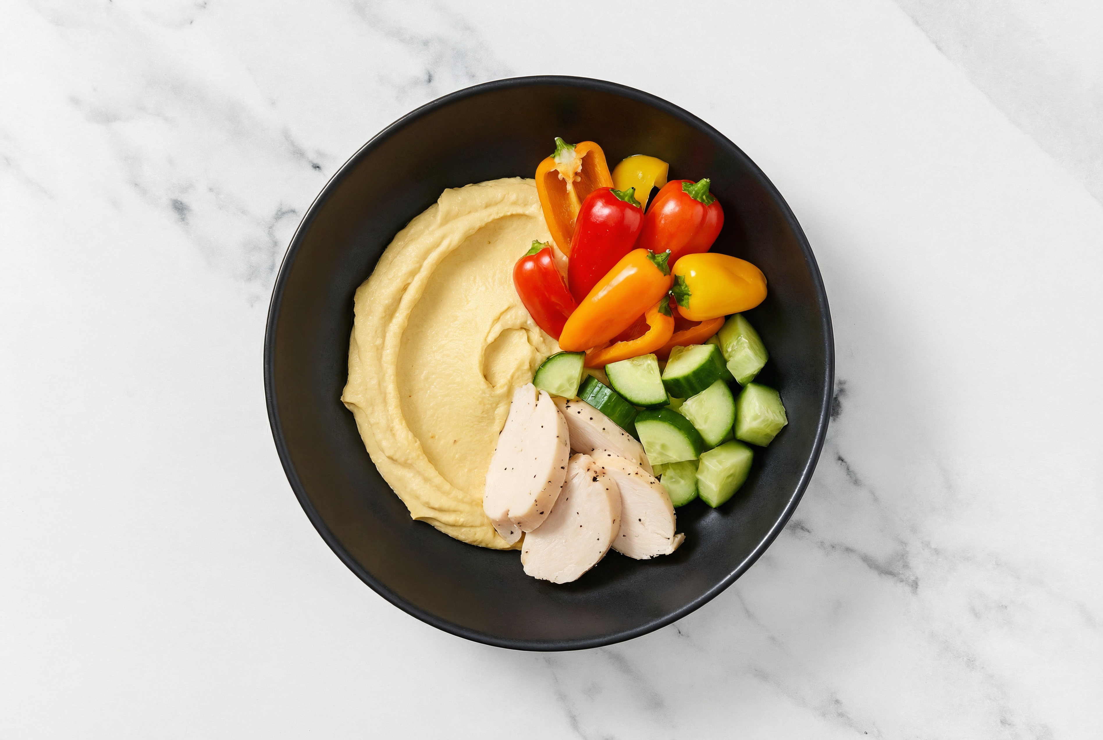 Lemon Garlic Chicken + Crunchy Veggie Bowl with Olive Oil Sea Salt Hummus