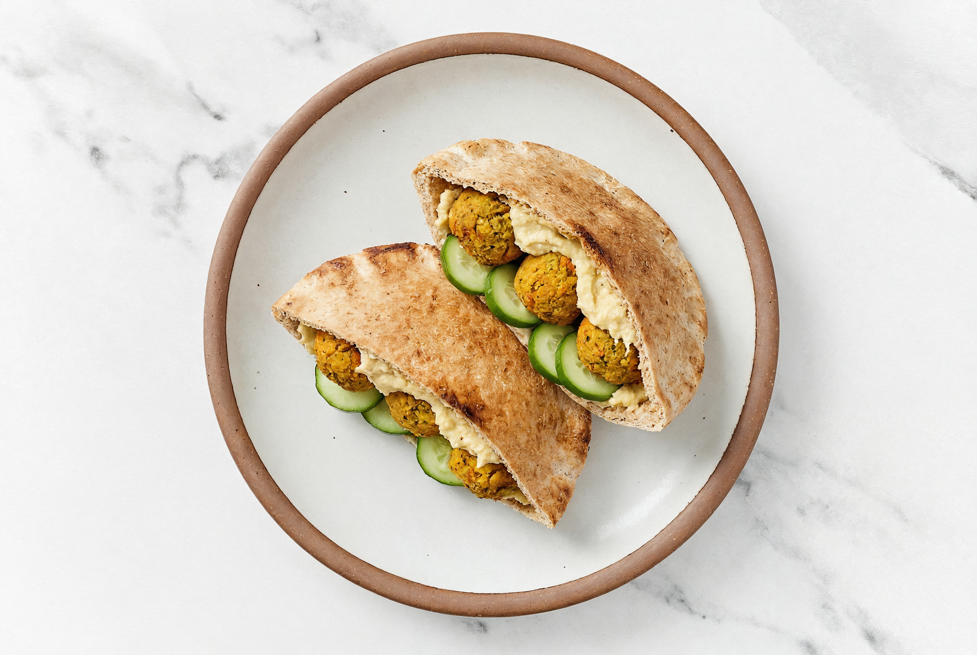Lemony Lemon Garlic Hummus + Eggplant Ball Traditional Pita Sandwich