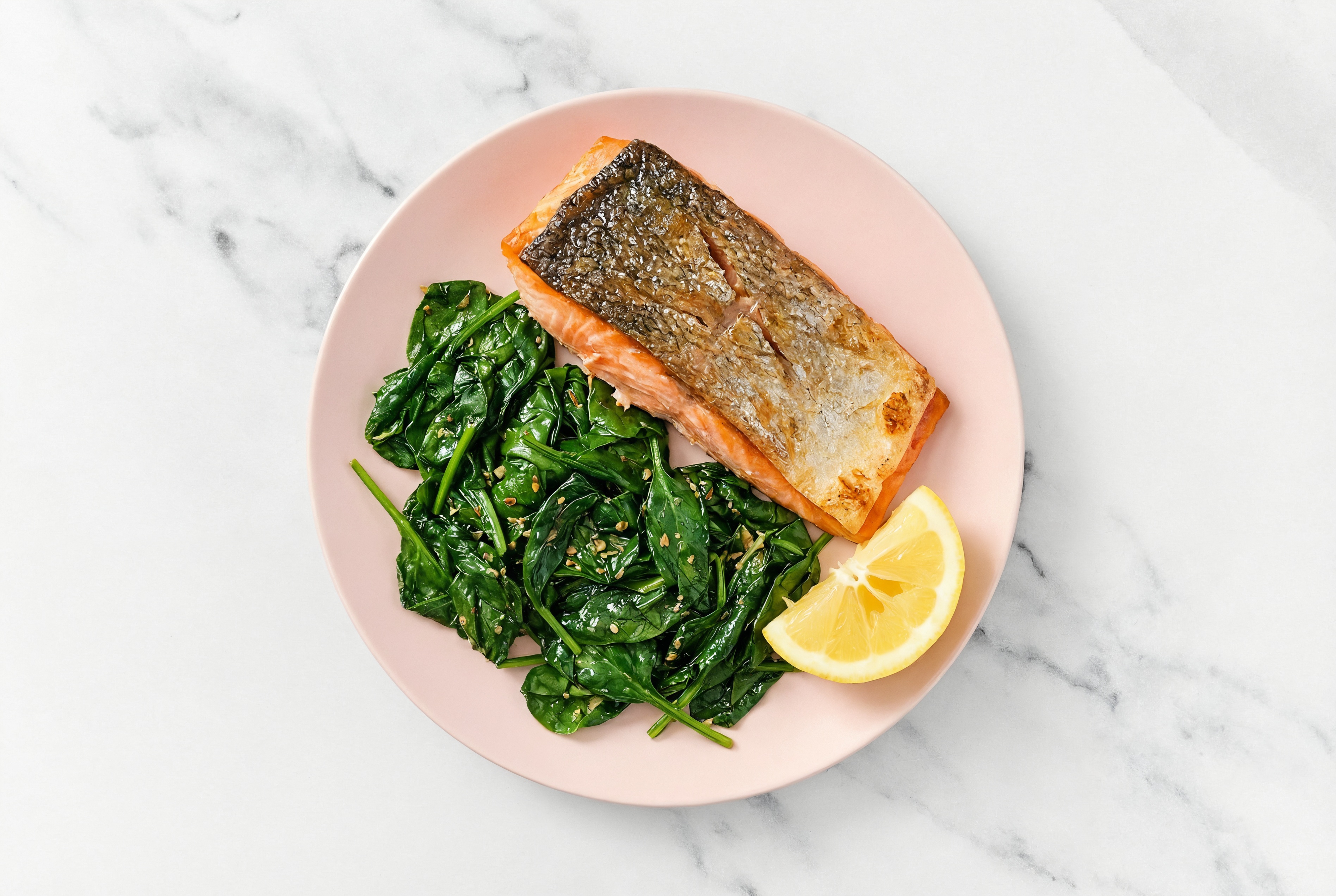 Garlic Herb Salmon + Lemony Baby Spinach