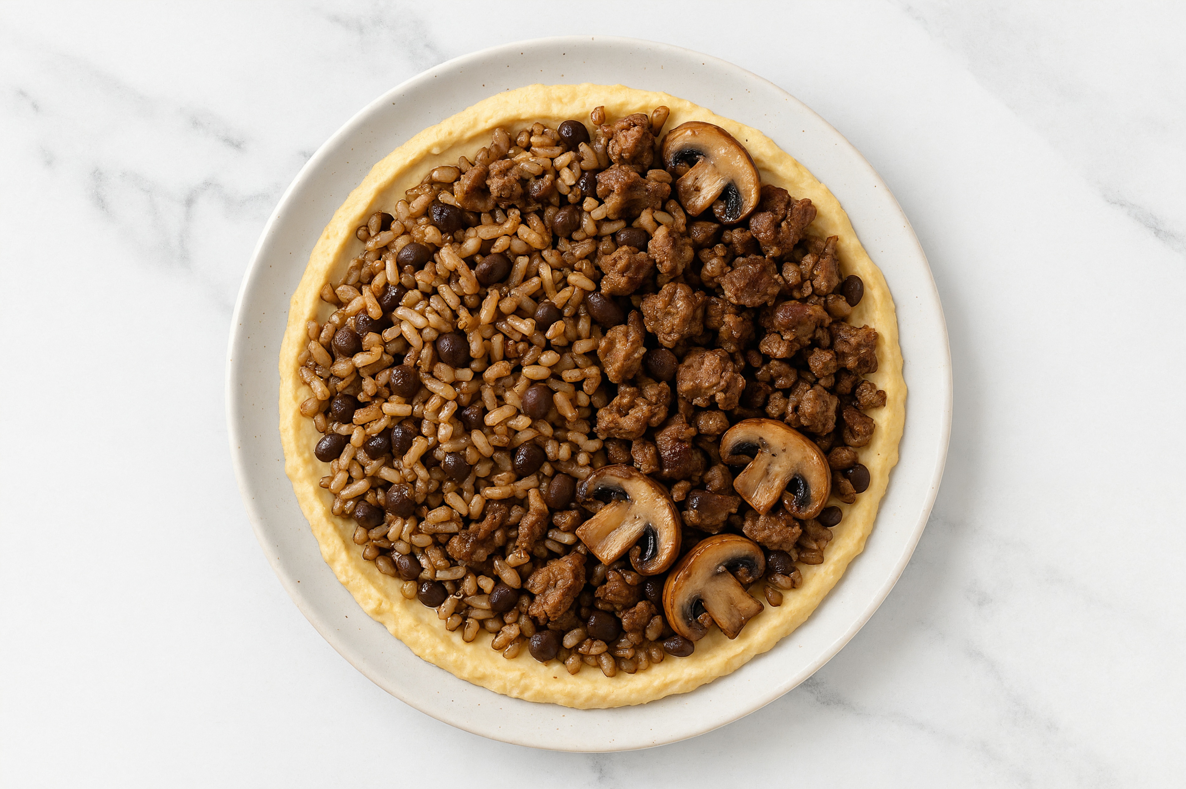 Beyond Burger & Mushroom Grain Bowl with Onion Hummus