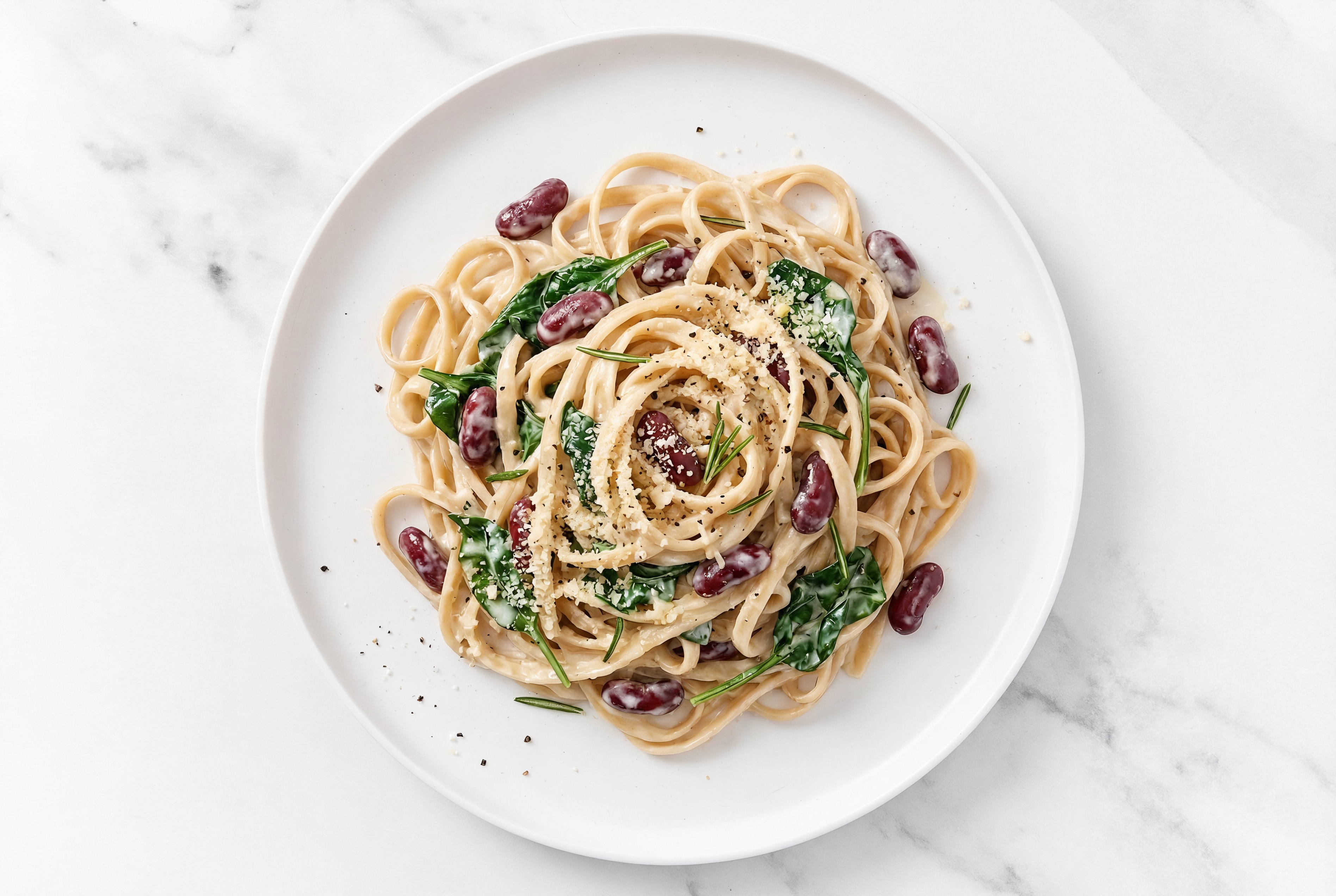Creamy Kidney Beans + Rosemary Pasta with Classic Alfredo