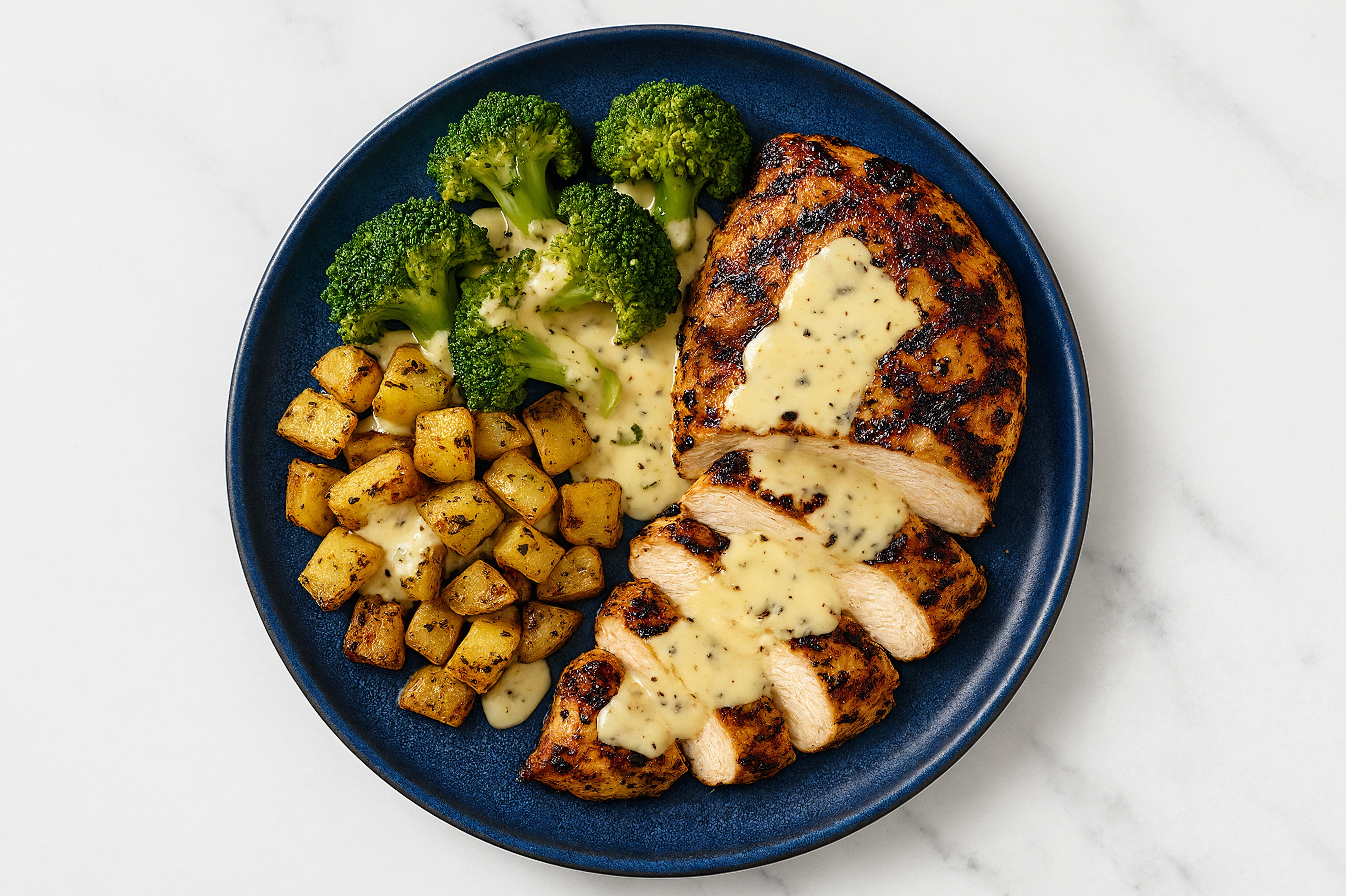 Asiago Mediterranean Grilled Chicken Breast, Broccoli + Herbed Potatoes