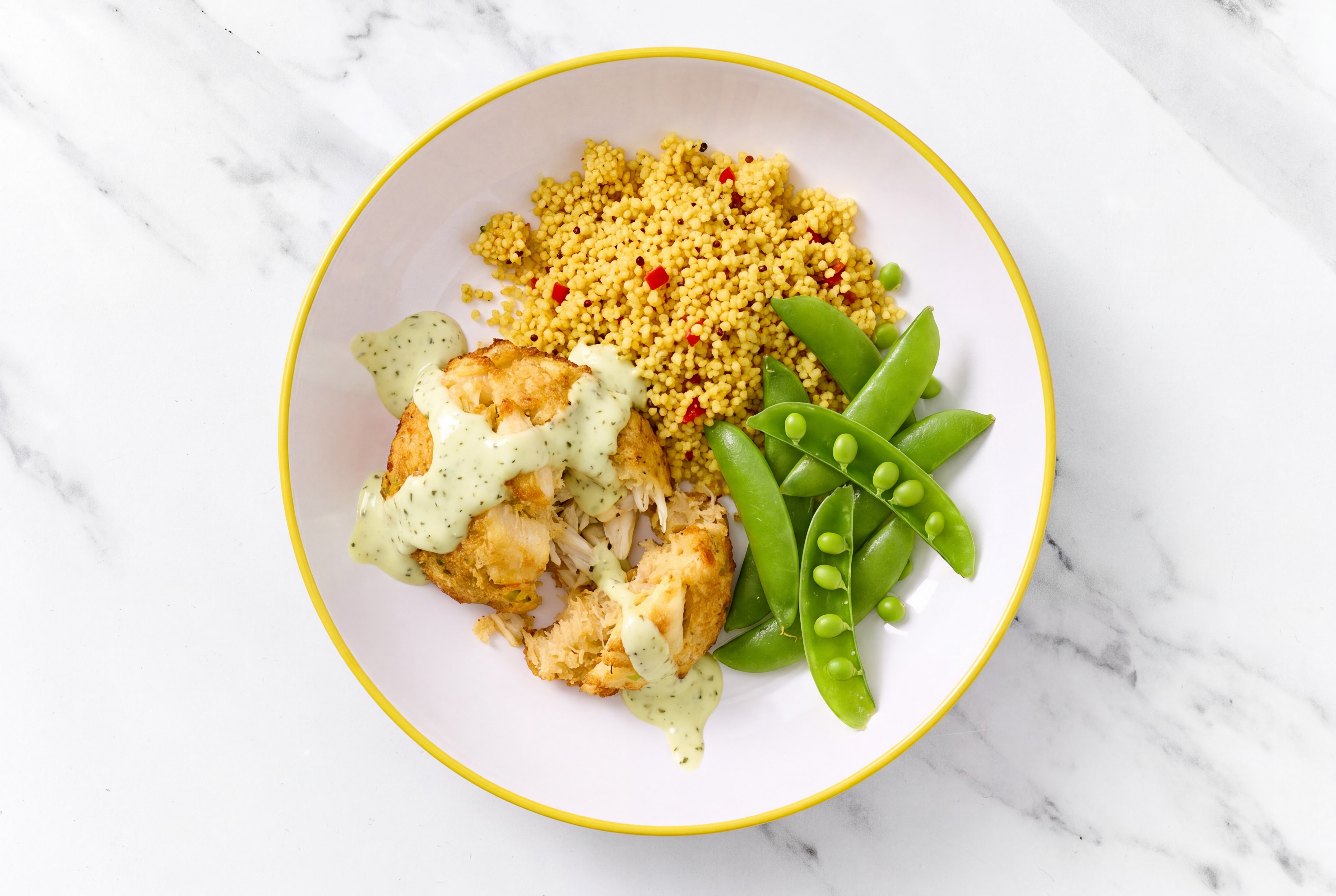 Jalapeño Jumbo Lump Crab Cakes + Moroccan Couscous Bowl