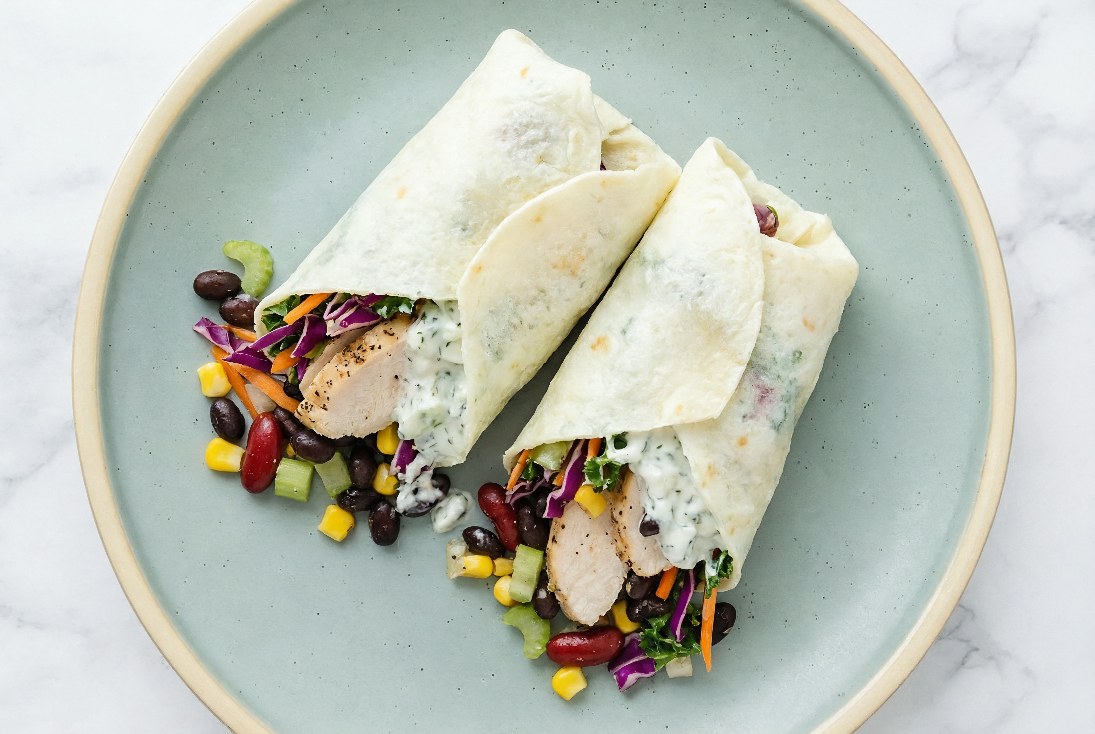 Creamy Roasted Chicken + Cucumber Wraps with Rainbow Veggies