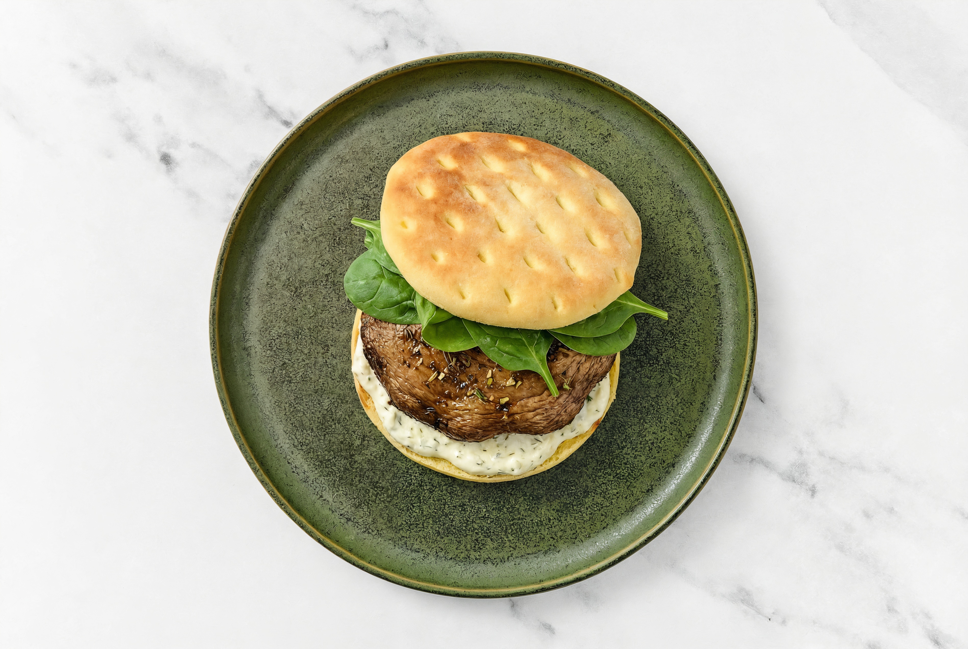  Portabella Mushroom on Brioche with Dill Sauce + Baby Spinach