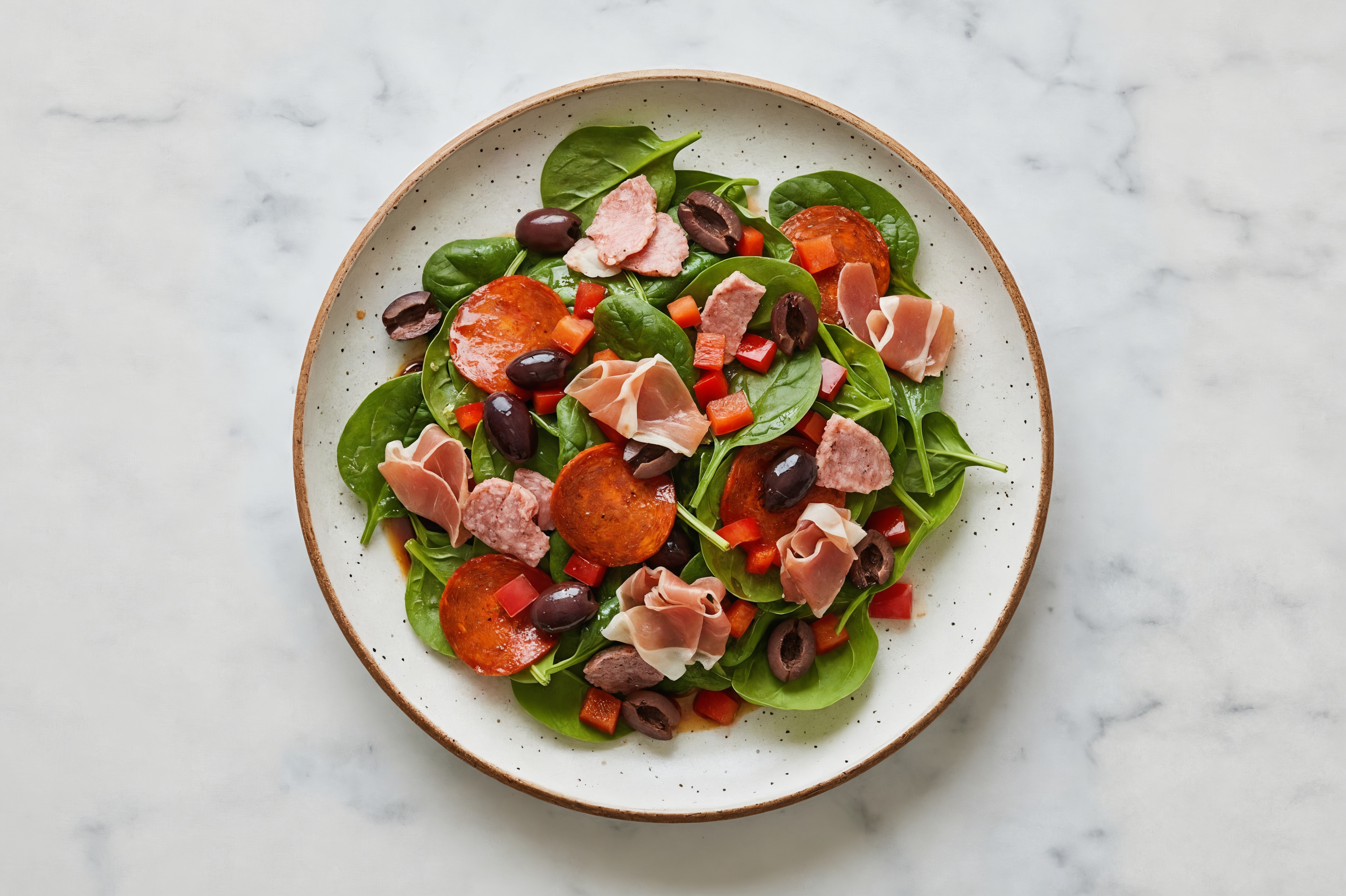Meaty Mezze Mediterranean Salad with Baby Spinach