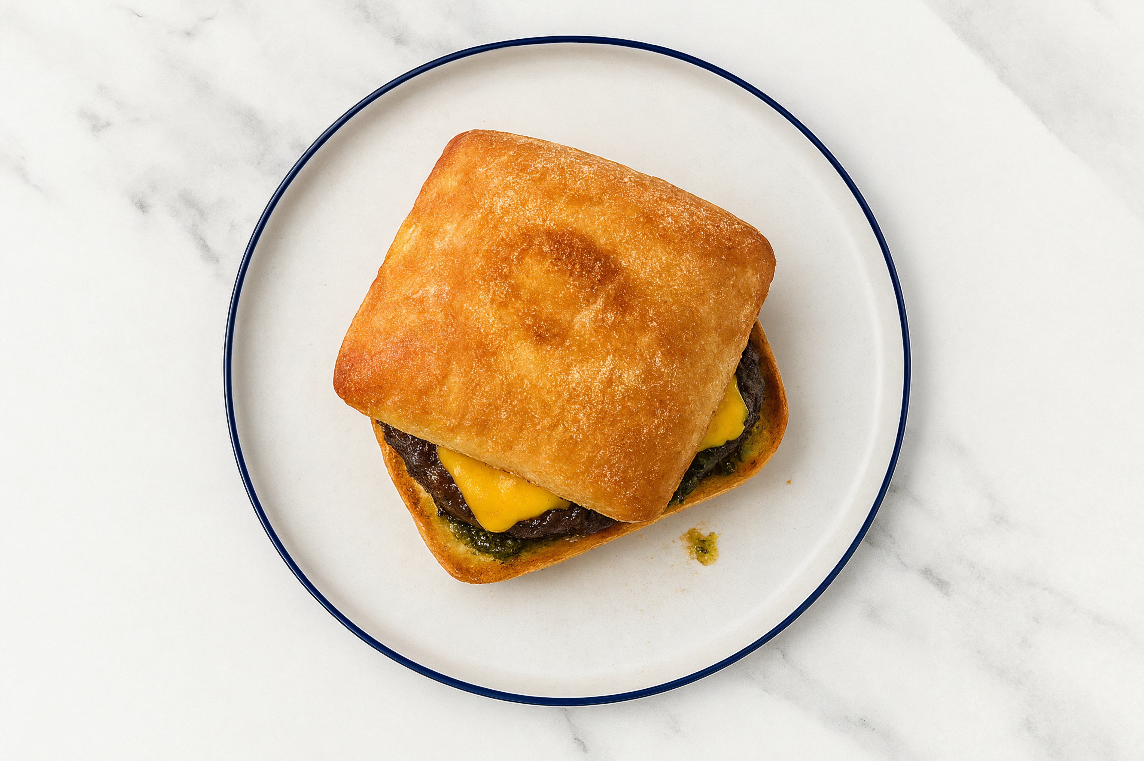 Bison Burger on Ciabatta with Spinach Pesto & Gouda