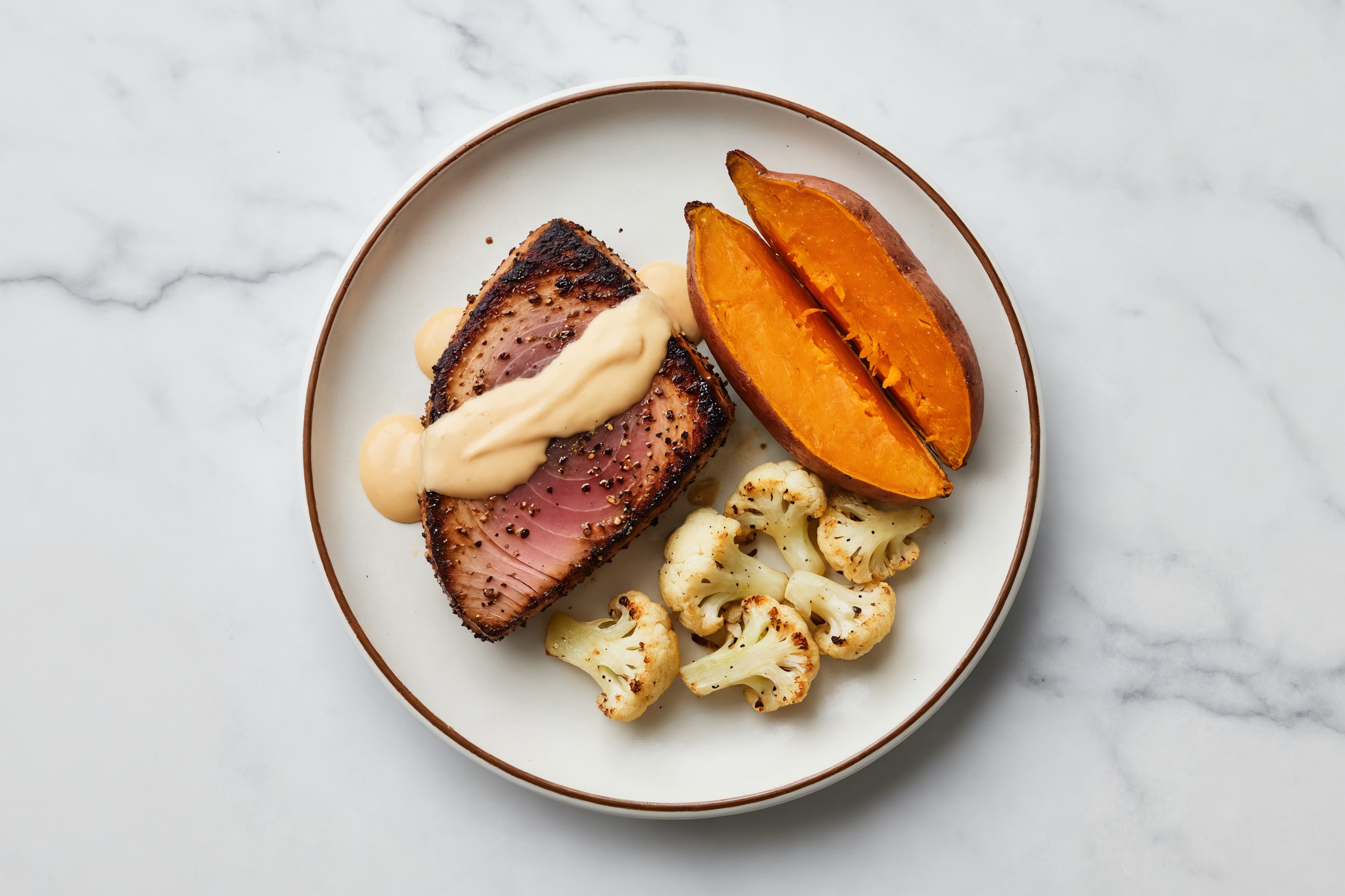 Blackened Tuna Steaks + Veggies with Cauliflower Florets