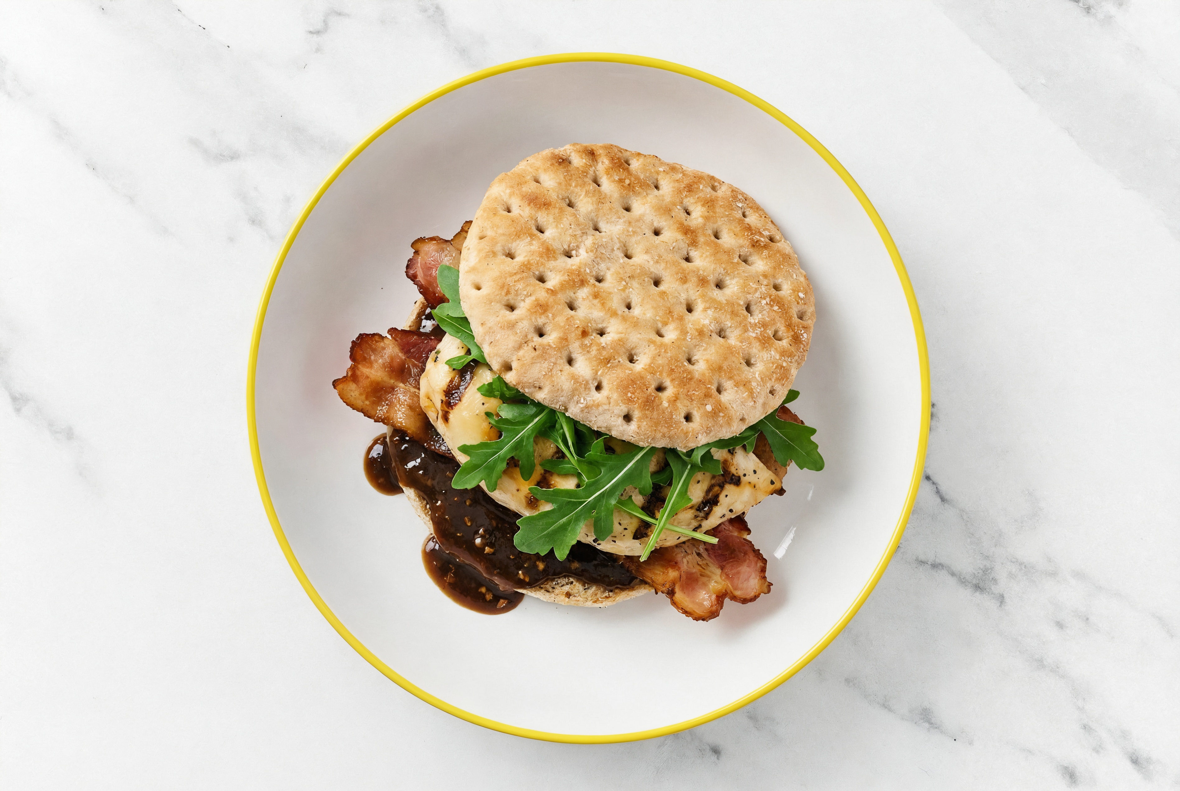 Herby Peppery Seasoned Grilled Chicken Breast + Applewood Smoked Pork Bacon Sandwich