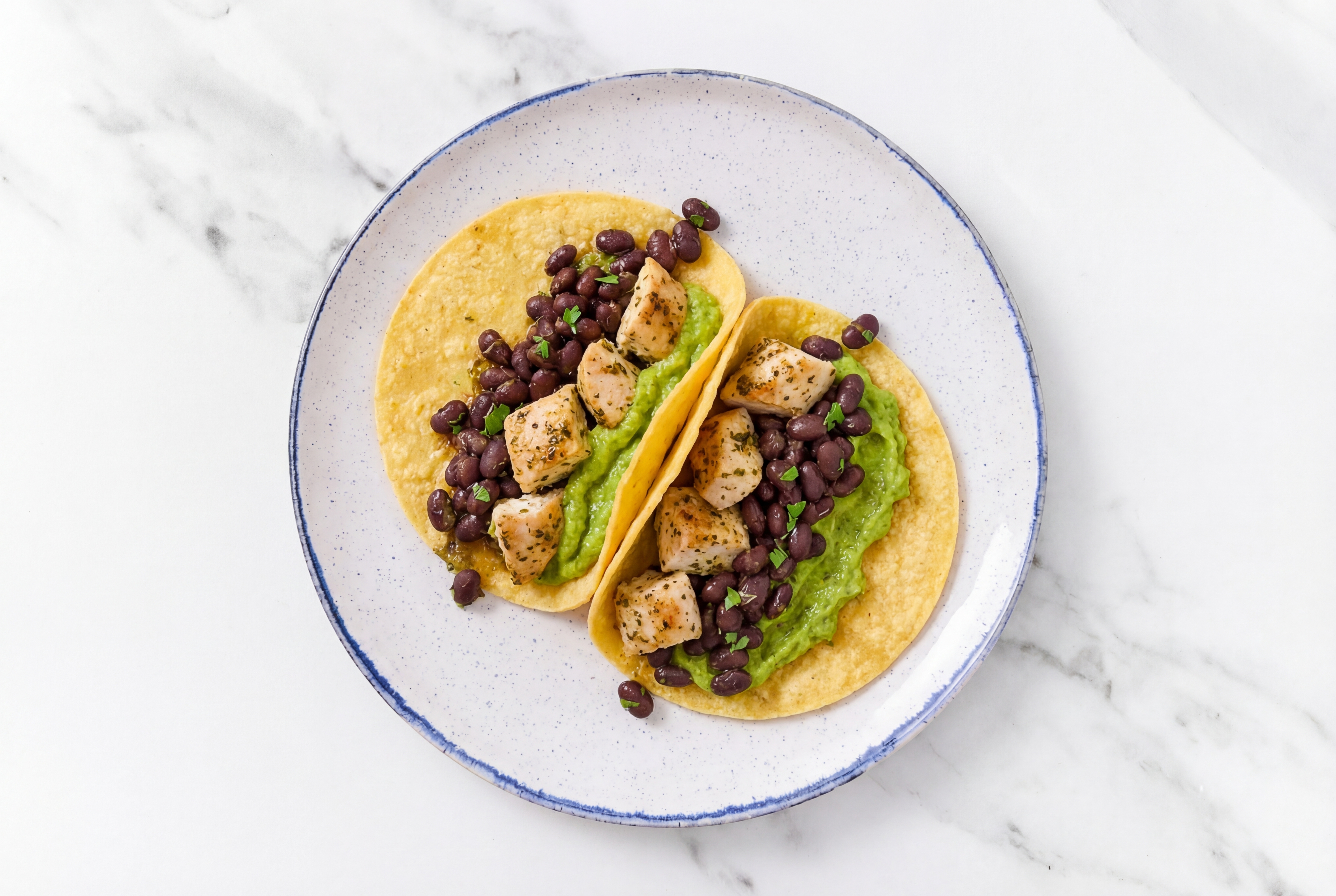 Herby Garlic Chicken Tacos with Avocado & Spiced Beans