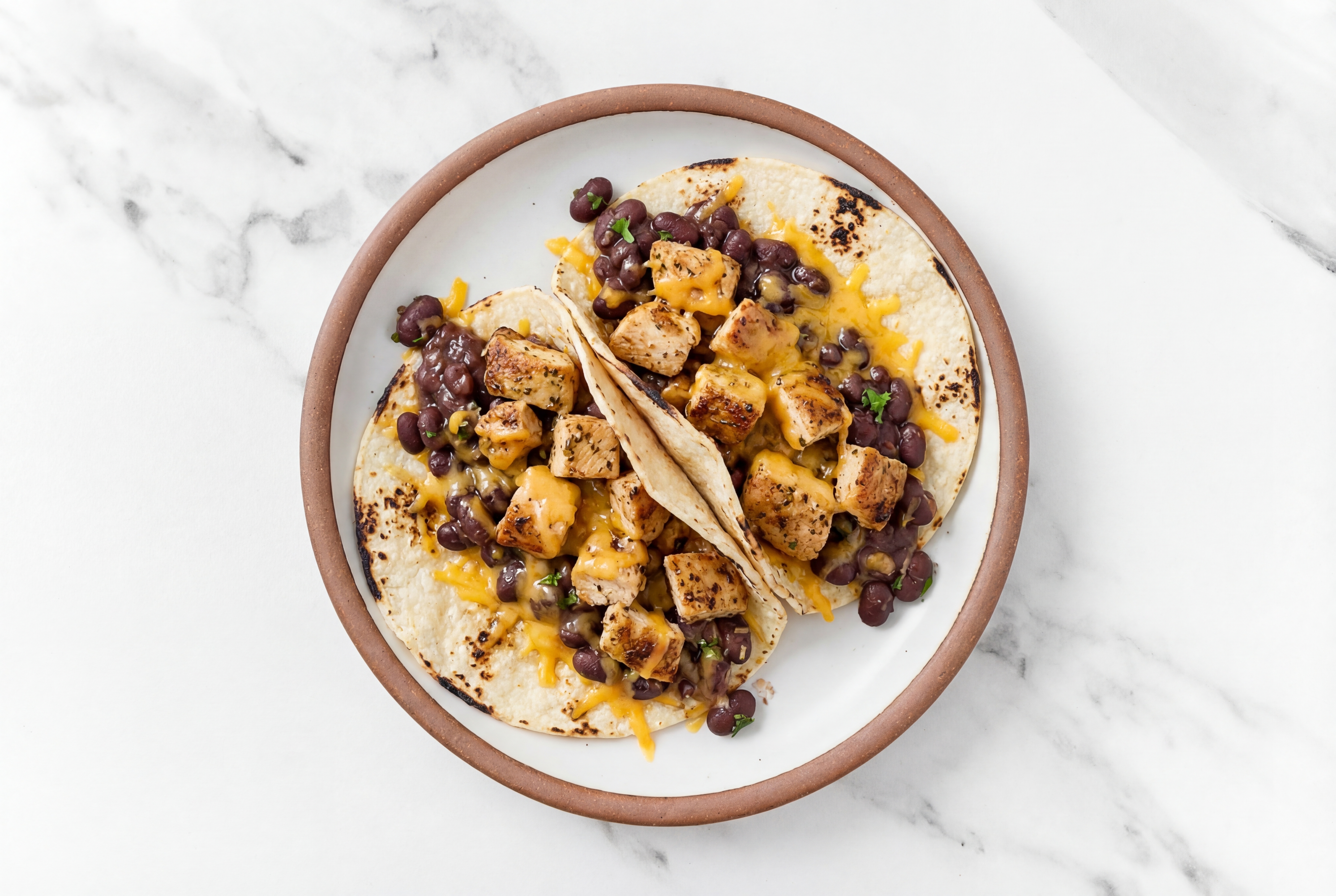 Hearty Garlic Chicken Tacos with Cheddar Cheese & Spiced Beans