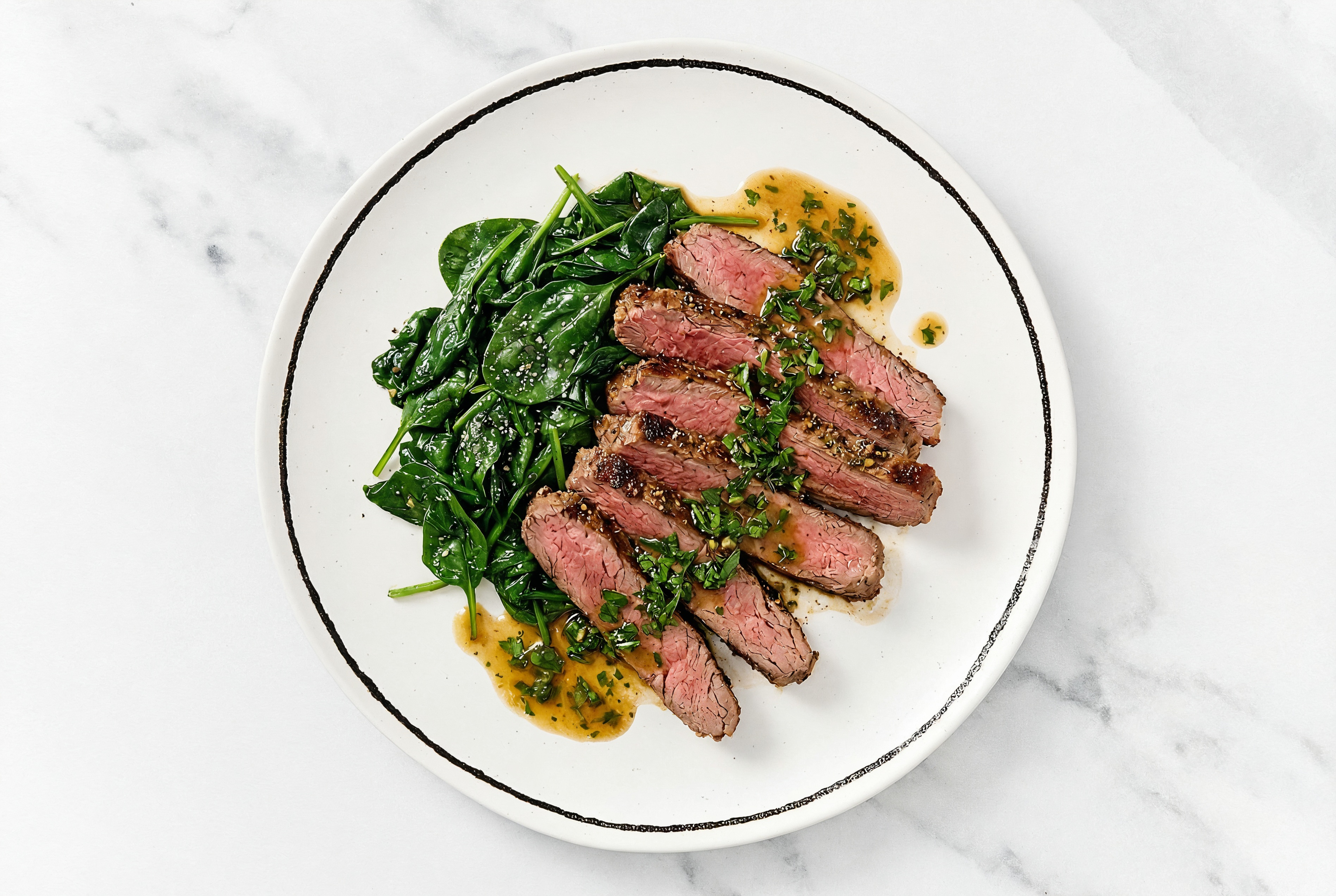 Steakhouse Style Herby Flank + Baby Spinach