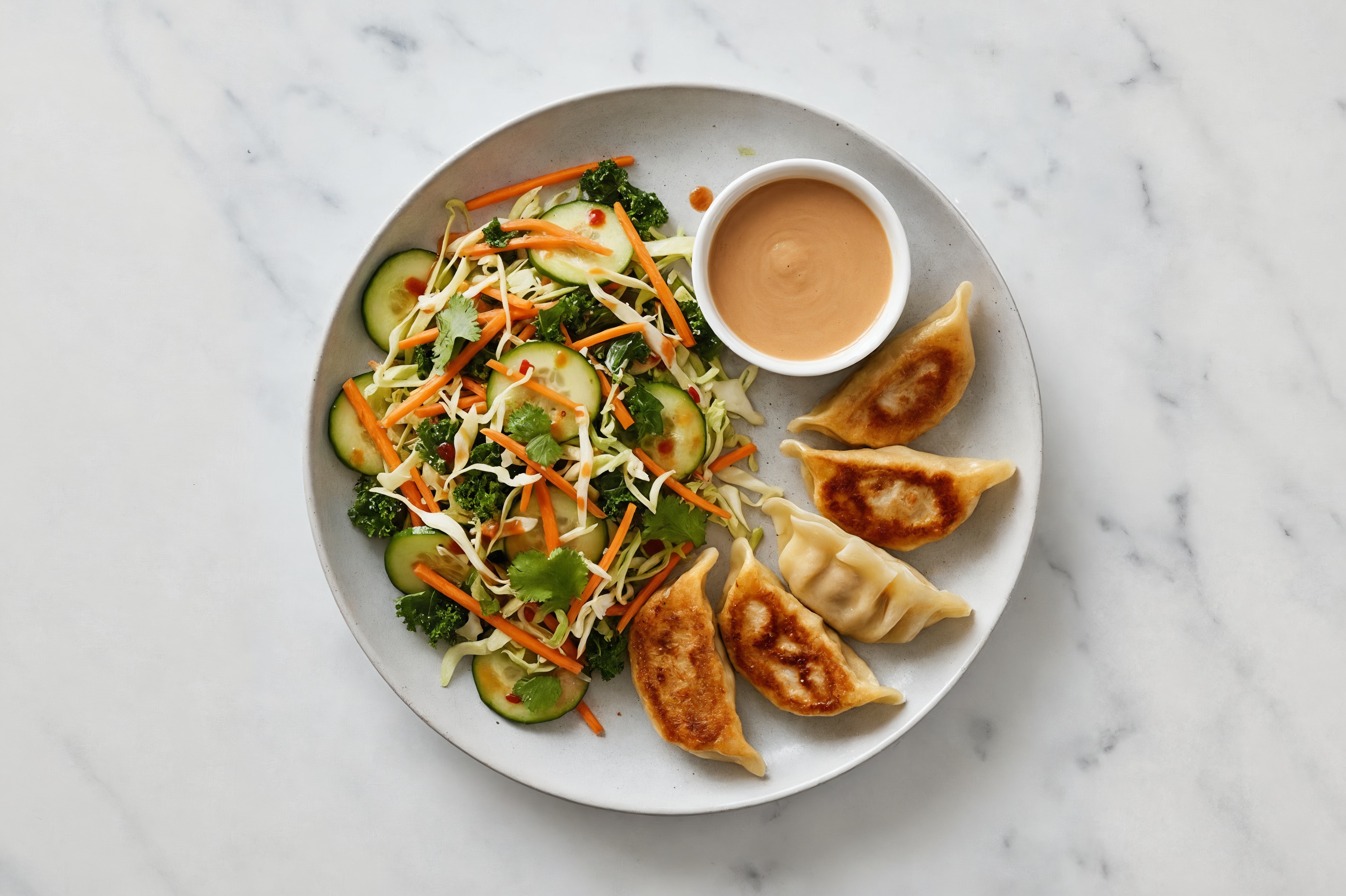 Fried Sesame Vegetable Dumplings + Sweet Chili Slaw