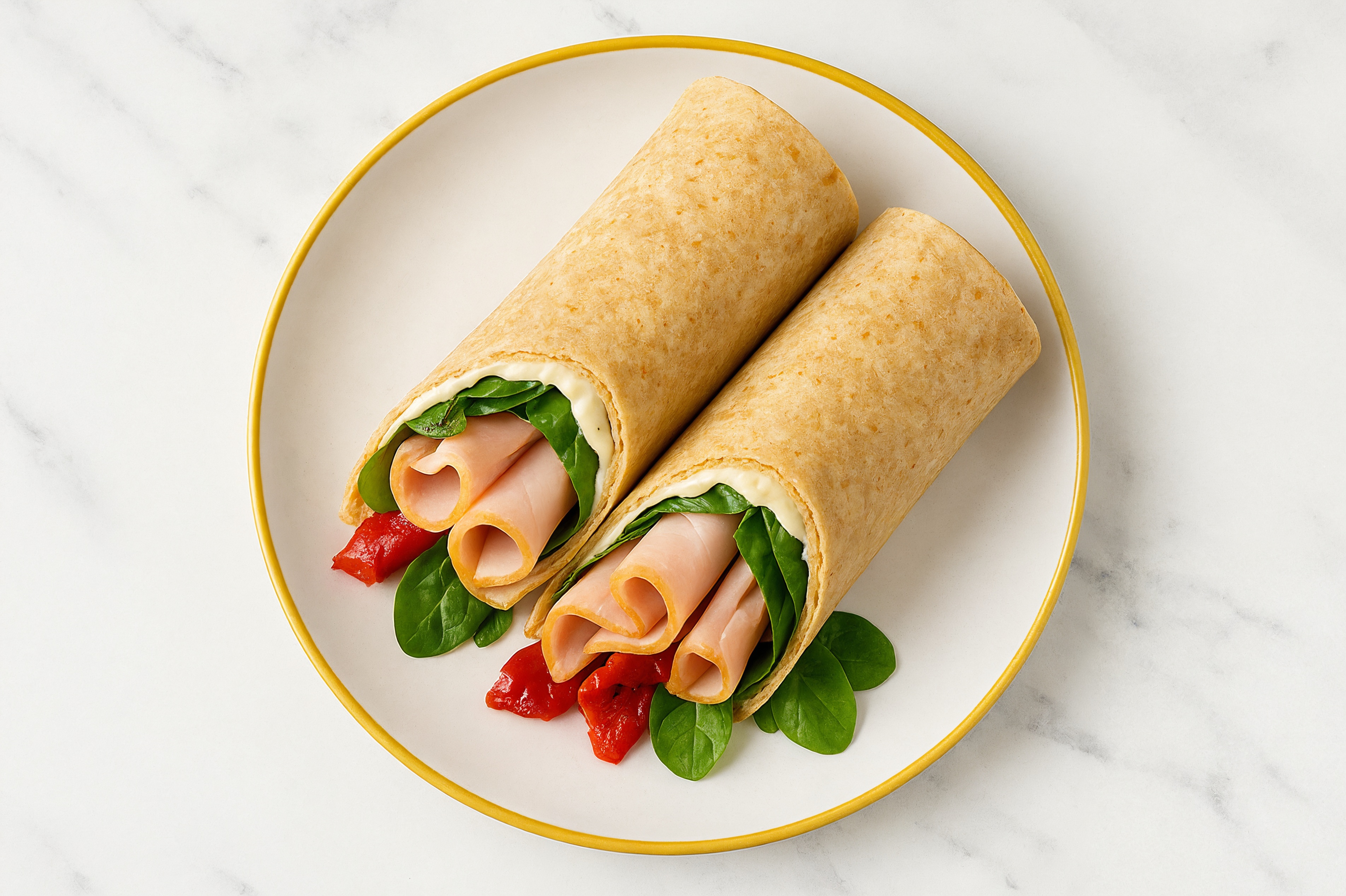 Garlic Oven Roasted Breast Turkey + Roasted Pepper Tortilla Wraps with Spinach