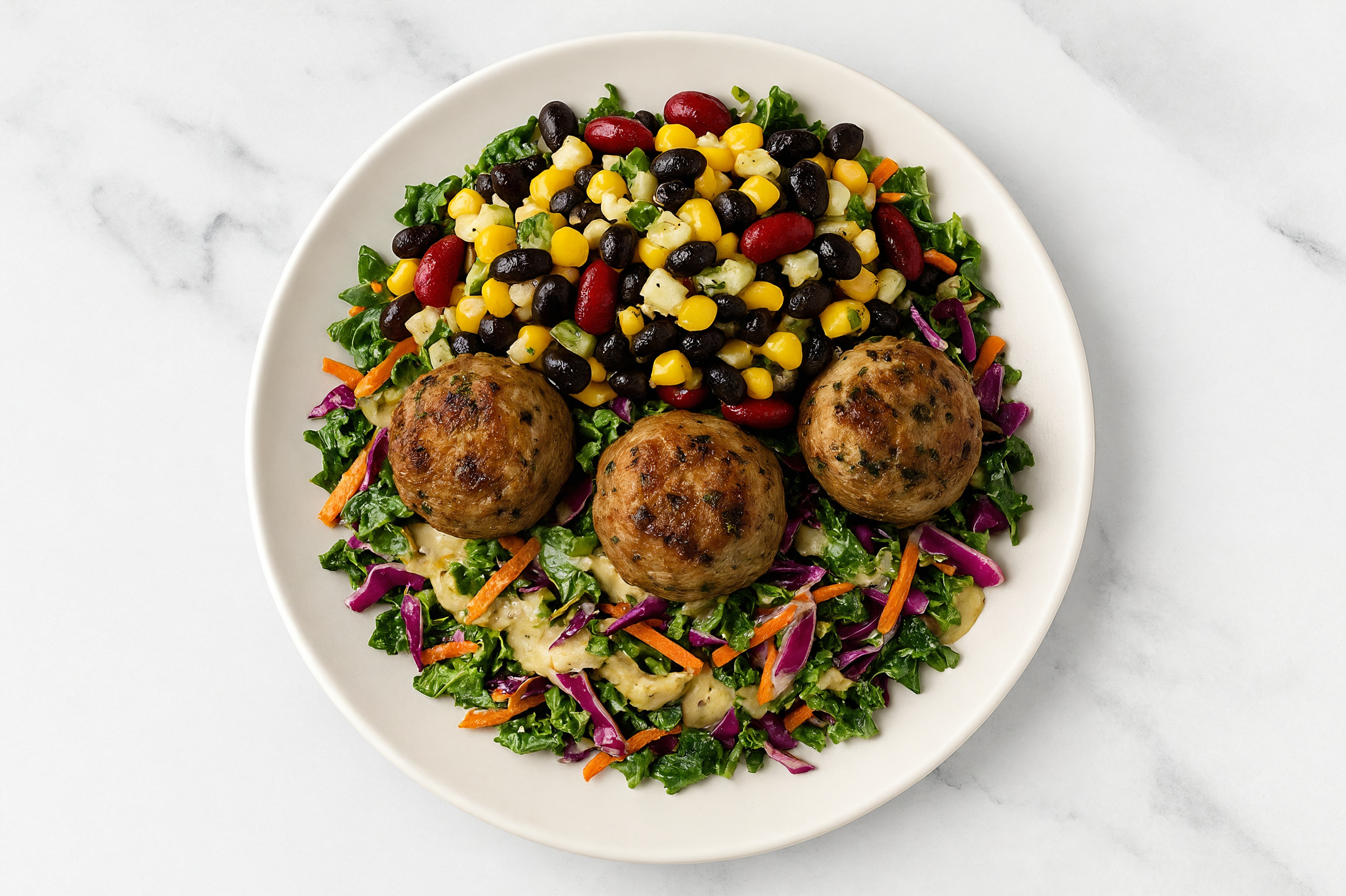 Tahini Kale Salad with Turkey Meatballs & Black Beans