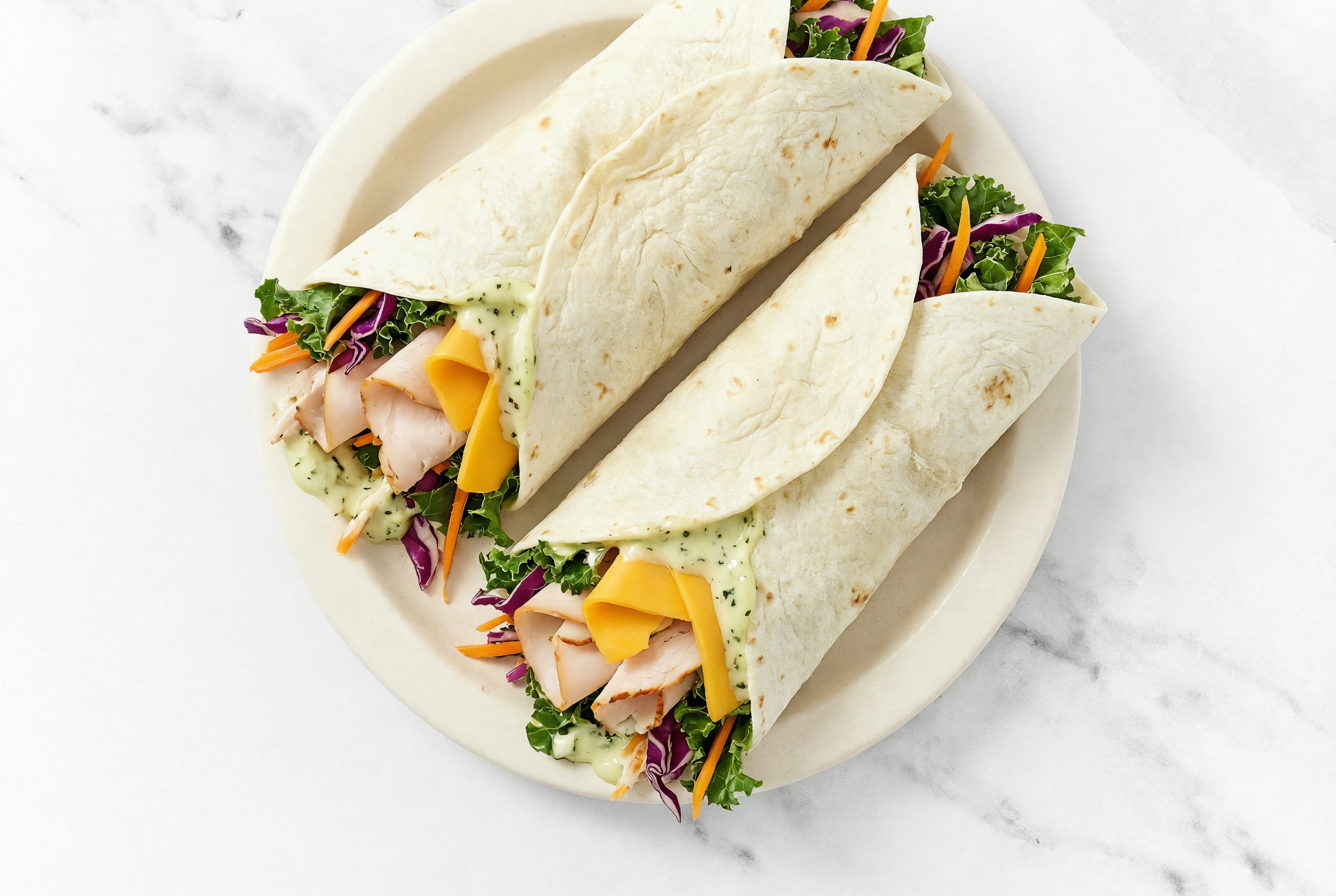 Jalapeño Oven Roasted Breast Turkey + Cheddar Wraps with Rainbow Veggies