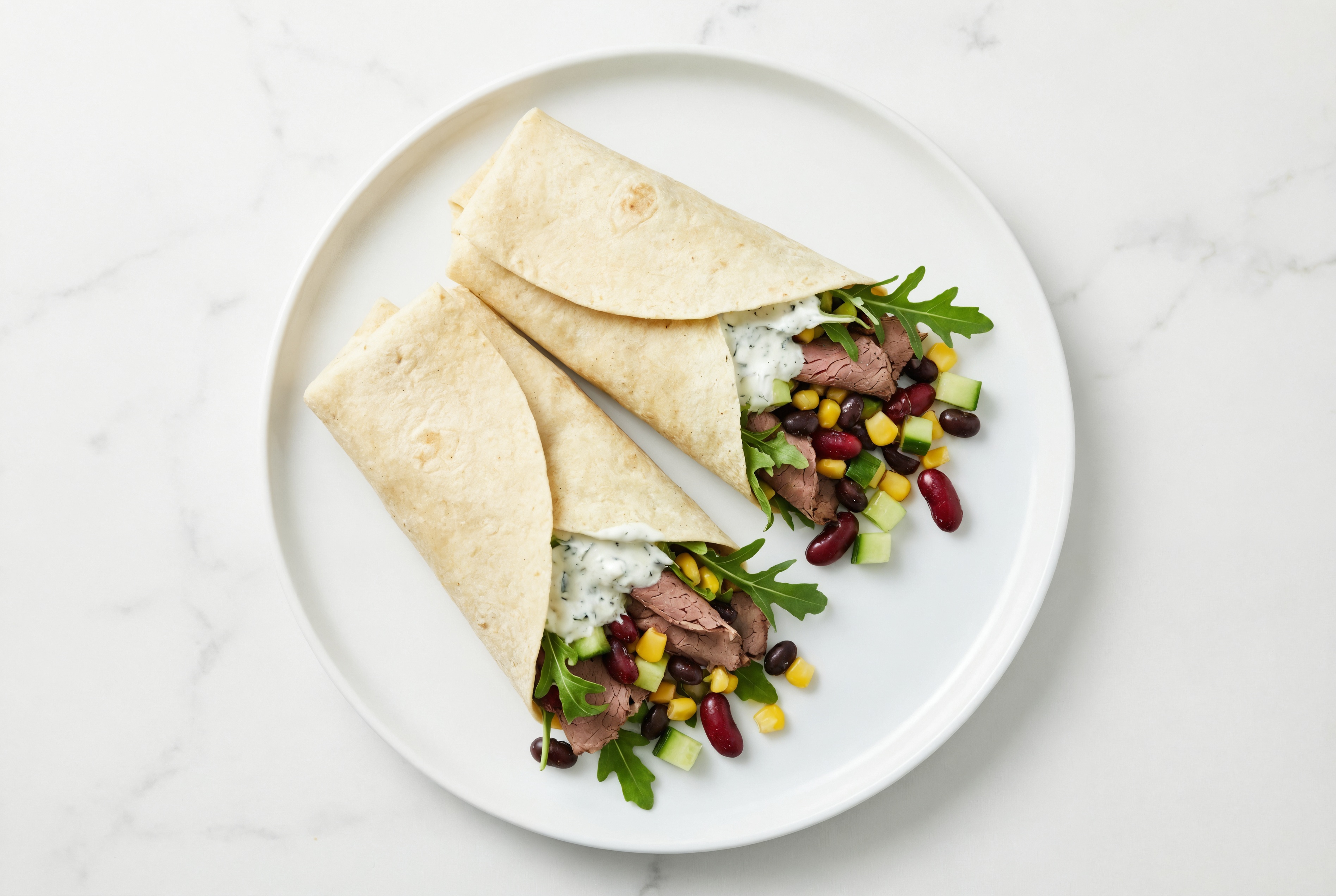 Tzatziki Roast Beef + Cucumber Tortilla Wraps with Arugula