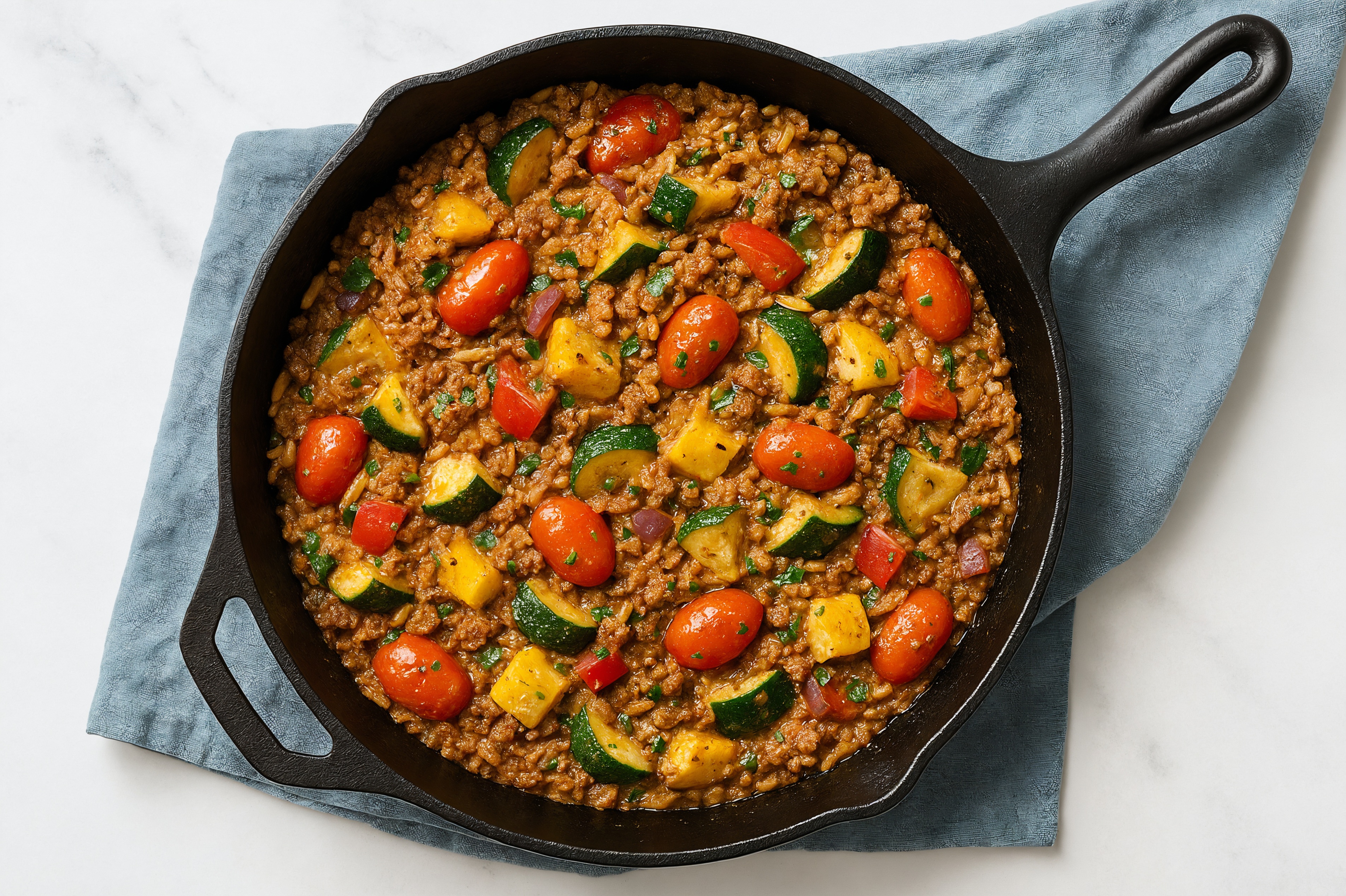 Thai Peanut Squash + Ground Beef Patties Stir-Fry