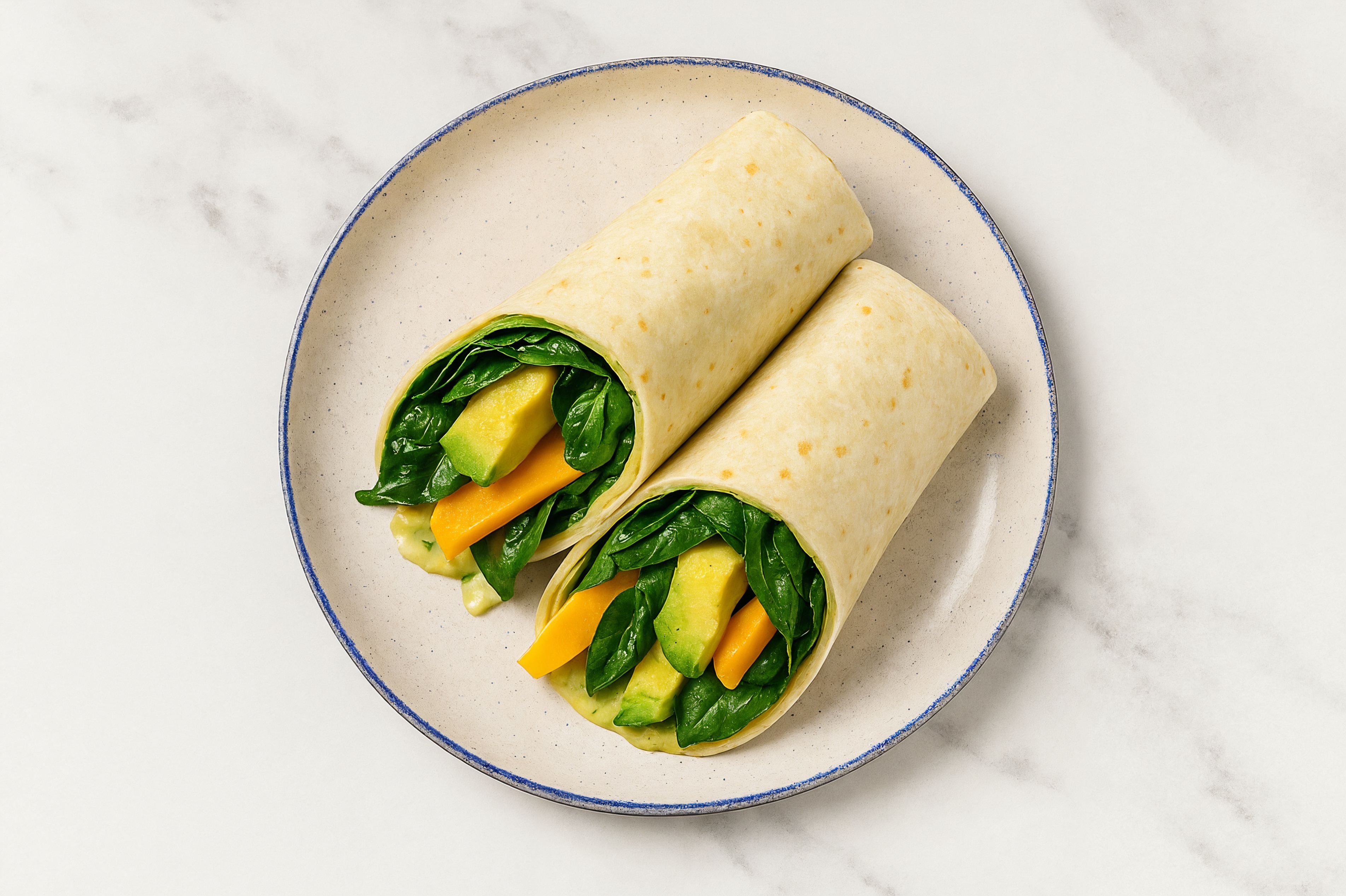 Herby Avocado + Cheddar Wraps with Spinach